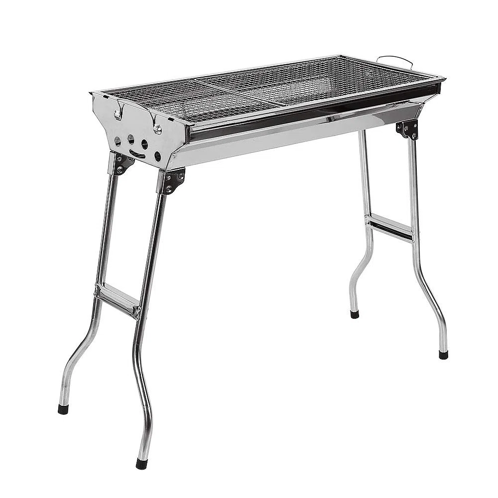 Przenośny składany grill węglowy, grill na węgiel drzewny z podwójnymi skrzydłami, grill ogrodowy z patelnią, na kemping i piknik, grill stołowy (73 x 33,5 x 70 cm)