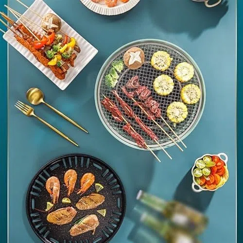 Przenośny grill grillowy przenośny grill z siatką i brytfanną do pieczenia węgiel drzewny grill na patio do domu grill na węgiel drzewny kuchenka stołowa na zewnątrz grill nieprzywierający