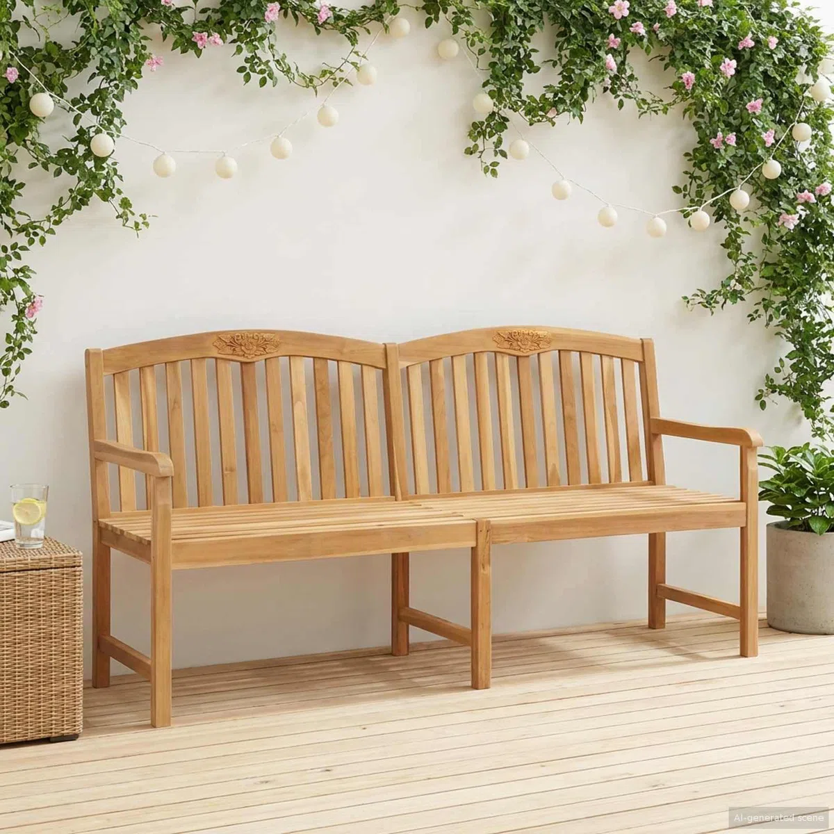 vidaXL Ręcznie rzeźbiona ławka różana naturalny 150 x 60 x 90 cm, Meble Ogrodowe, Ławka z Teakowego Drewna, Siedzenie w Ogrodzie, Rustykalny Relaks, Wygodne Miejsca