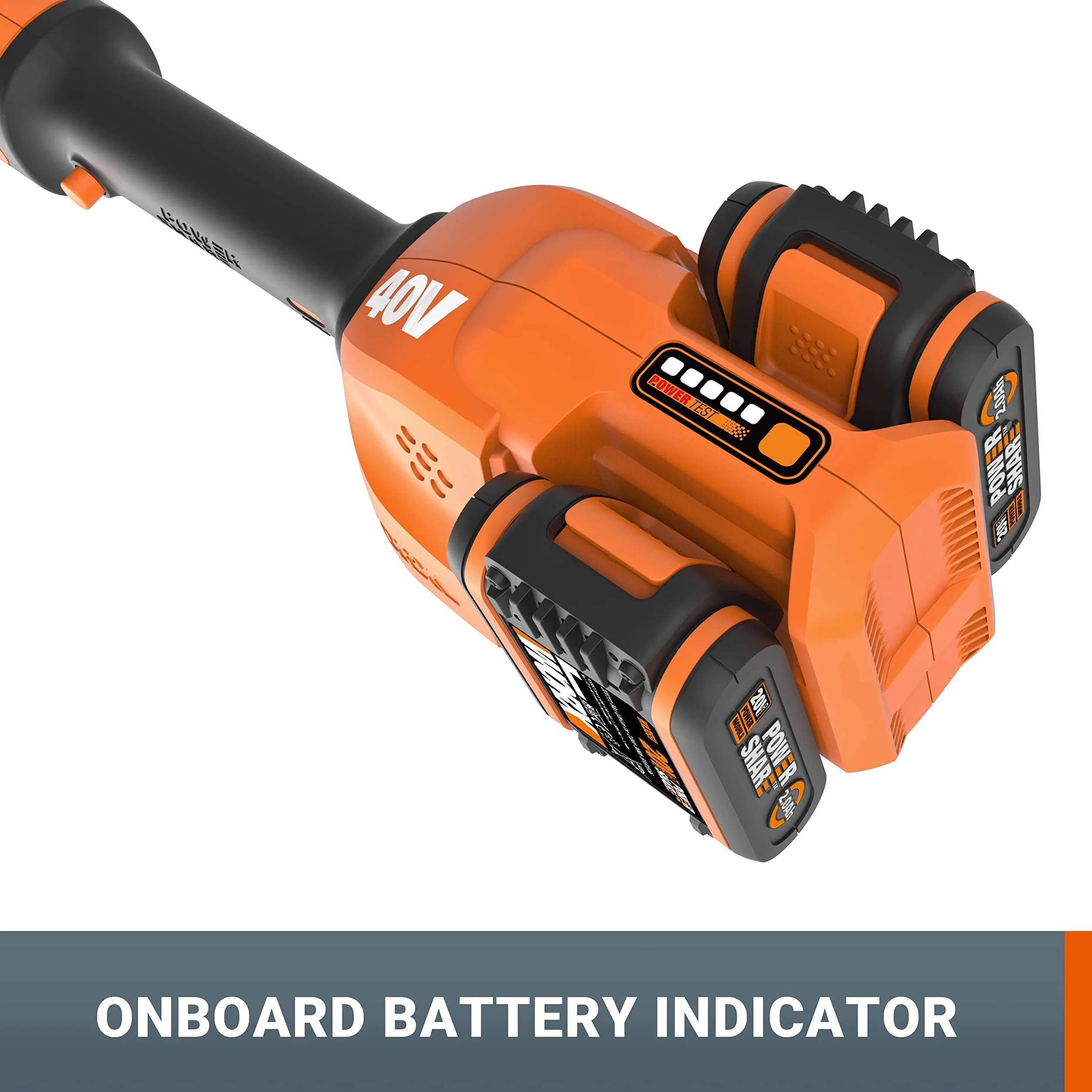 Przecinarka akumulatorowa 40 V maks. (2 x 20 V) WORX | WG183E | Zawiera 2 baterie 2 Ah i podwójną ładowarkę, regulowany uchwyt, podwójna głowica | Automatyczny szpula posuwu