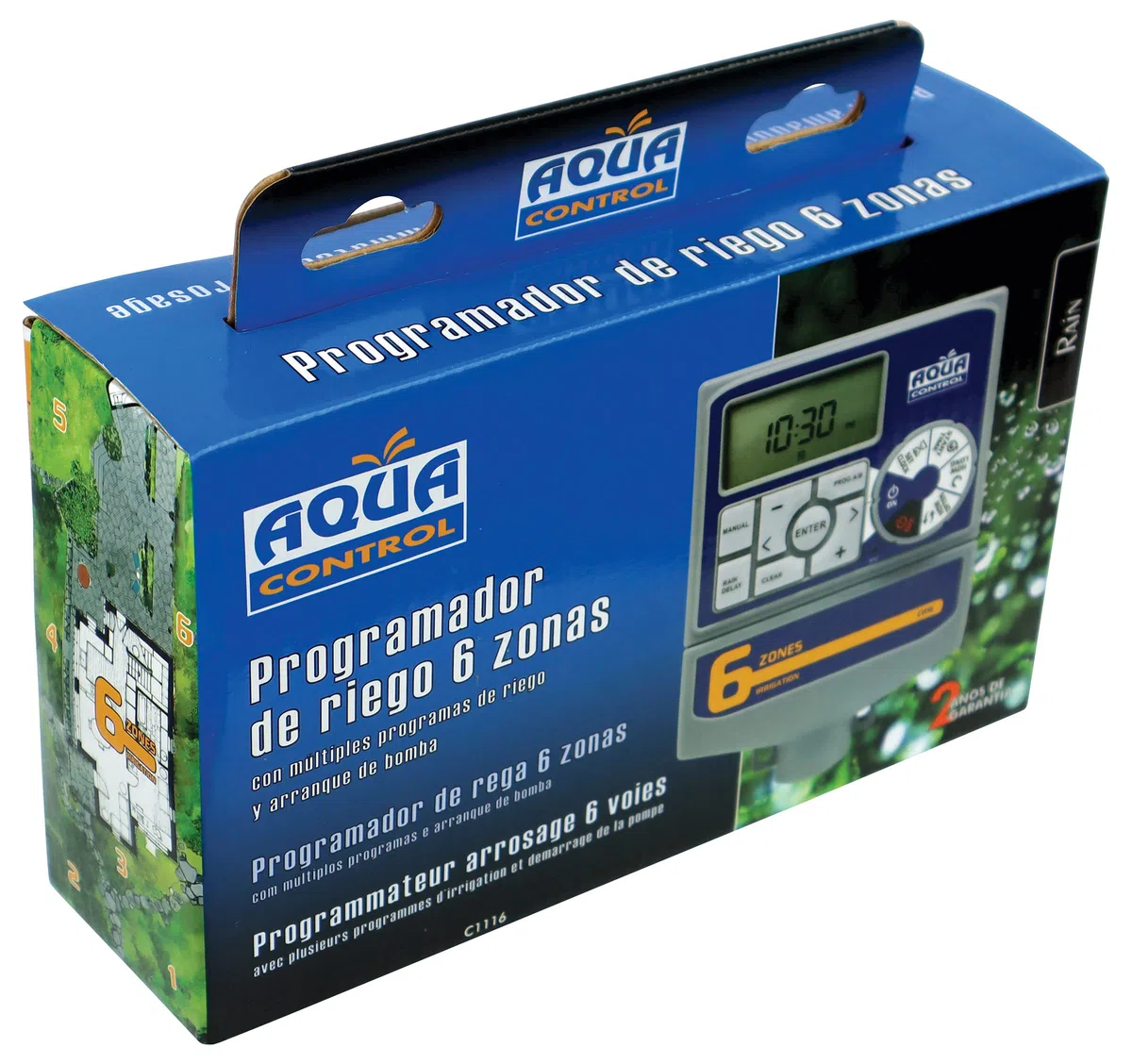 Aqua Control - Automatyczny programator nawadniania ogrodu z transformatorem i wyświetlaczem LCD, odpowiedni do 6 stref nawadniania