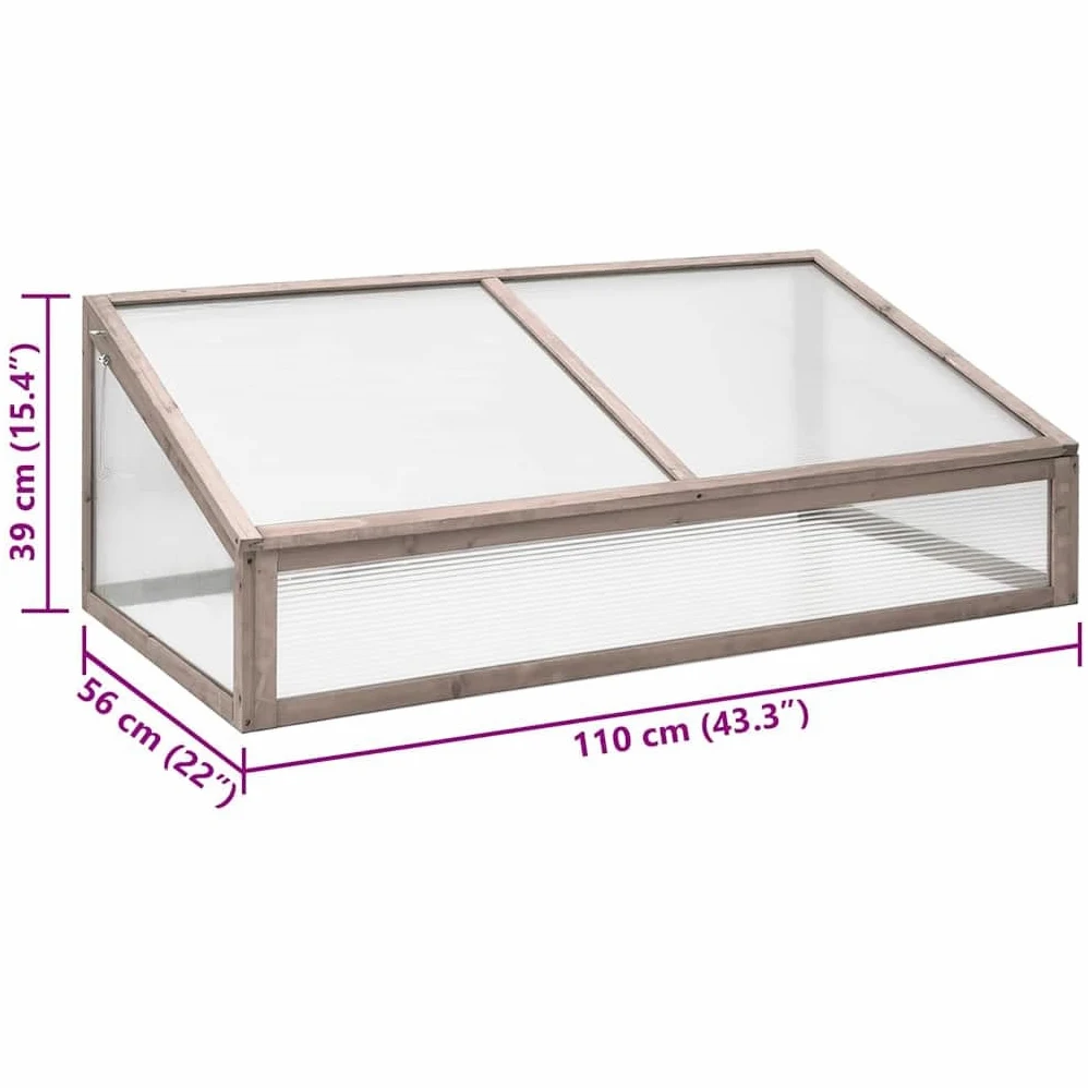Szklarnia z litego drewna jodłowego, szara, 110 x 56 x 39 cm, z pokrywą na zawiasach, ochrona roślin do uprawy warzyw, szklarni na pomidory, domek do sadzenia, inspekt do ogrodu, na balkon