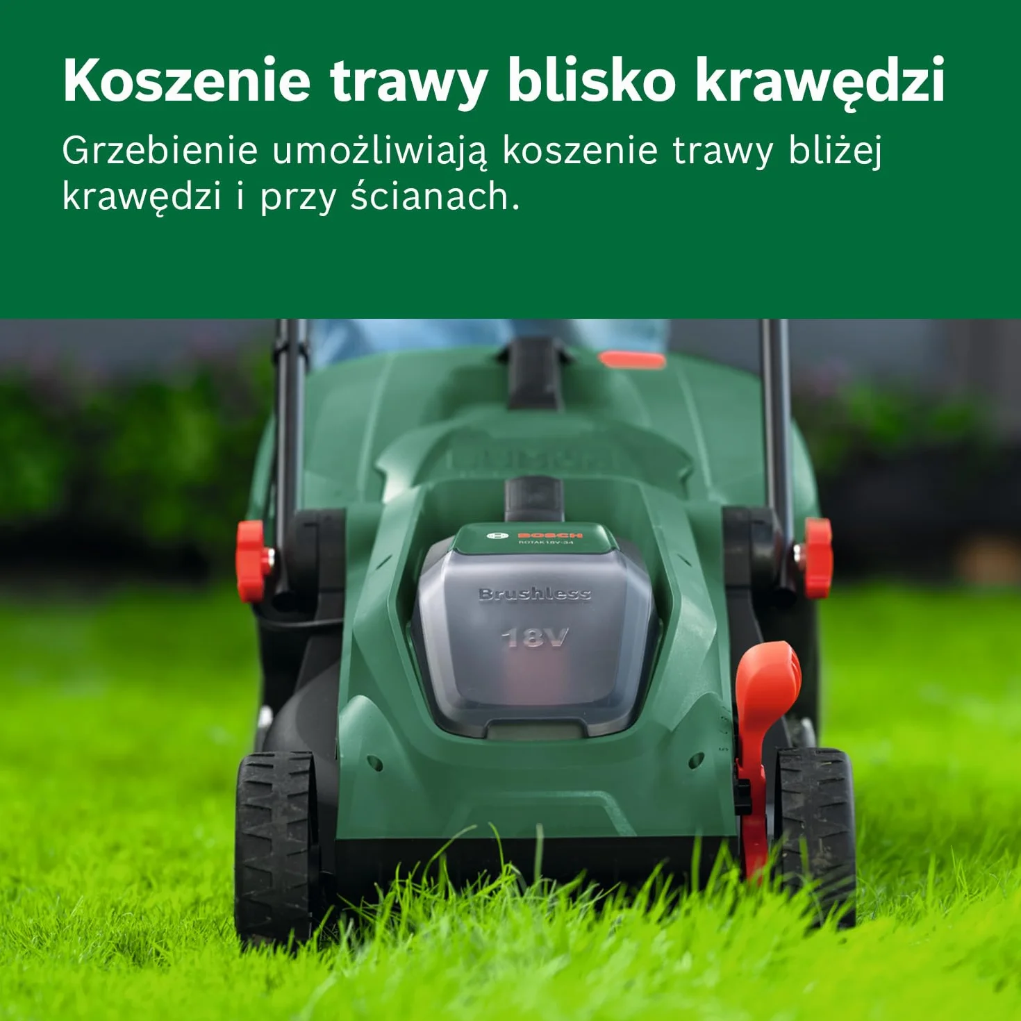 Bosch Kosiarka akumulatorowa ROTAK18V-34 (szerokość cięcia: 34 cm, wysokość cięcia: 25-65 mm, materiałowy worek na trawę 35 l, przystawka do mulczowania, bez akumulatora)