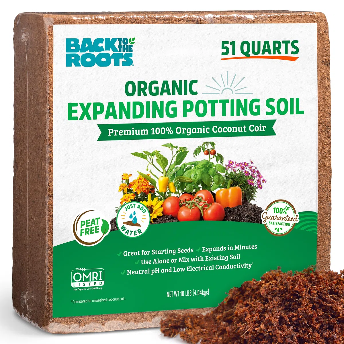 Back to the Roots Organiczna ziemia doniczkowa 4,5 kg Coco Coir rozszerza się do 15 litrów (51,4 l) uniwersalna cegła pH do uprawy w pomieszczeniach, zaczynania nasion