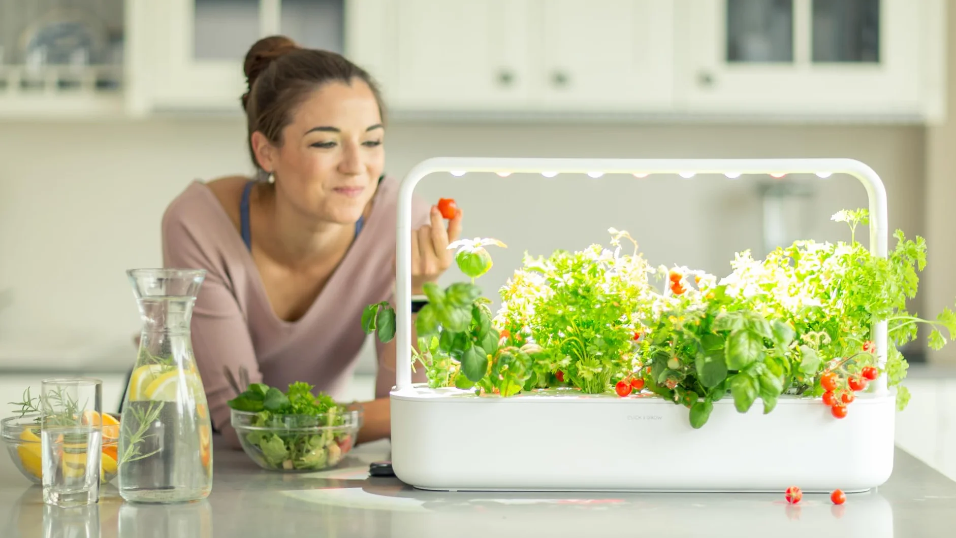 Click and Grow wewnętrzny ogród, prostszy niż hydroponiczny system uprawy, Smart Garden z diodami LED, ogród ziołowy, szklarnia wewnętrzna z 9 kapsułami (biała)