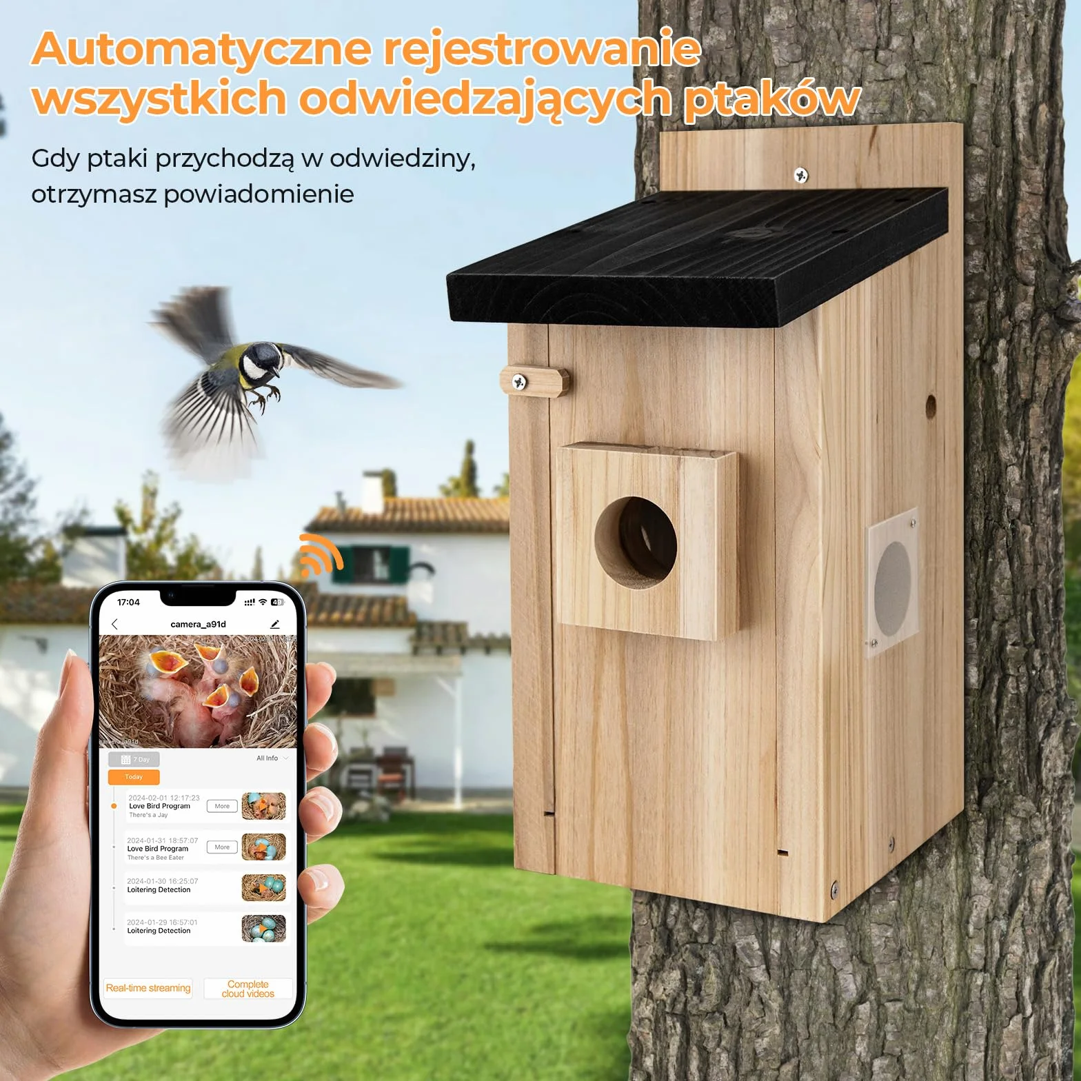 RAINBEAN Bird House with Camera, 4 miliony pikseli, kamera do domku dla ptaków, obserwacja w czasie rzeczywistym budowy gniazd i wylęgu ptaków, rozpoznawanie zachowania ptaków przez AI, "zrób to sam"