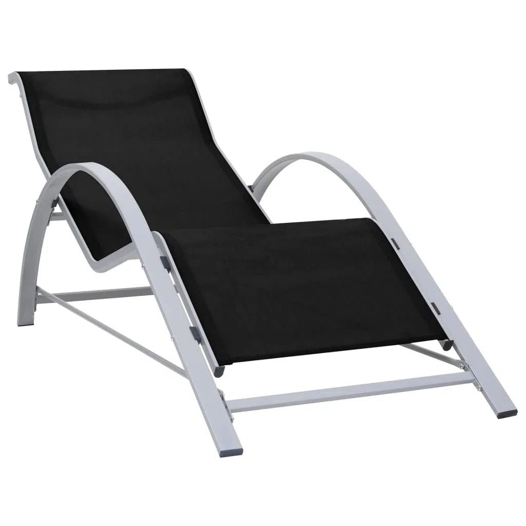 Leżak do opalania, tekstylen i aluminium, czarny, regulowany, składany, do ogrodu, na taras, balkon, z odpornym na warunki atmosferyczne stelażem i wygodnym oparciem do basenu i plaży