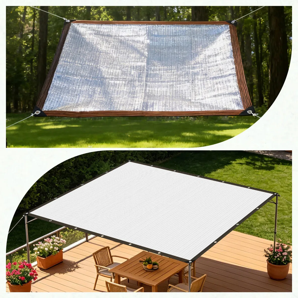 Aluminiowa Tkanina Zacieniająca Z Przelotkami 370 x 740 cm Wiele Rozmiarów Aluminiowa Siatka Kloszowa Z Przelotkami Do Pergoli Patio, Szklarni, Markizy Okiennej Samochodu, Srebro