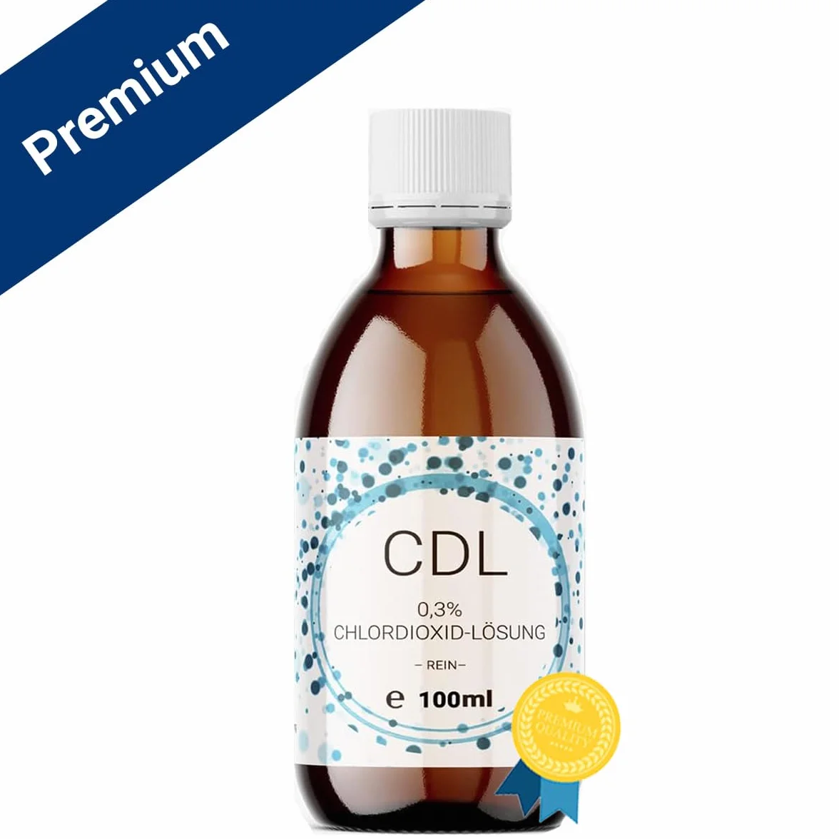 100 ml dwutlenku chloru CDL/CD roztwór 0,3%, destylowany, szklana butelka z kroplomierzem dozującym