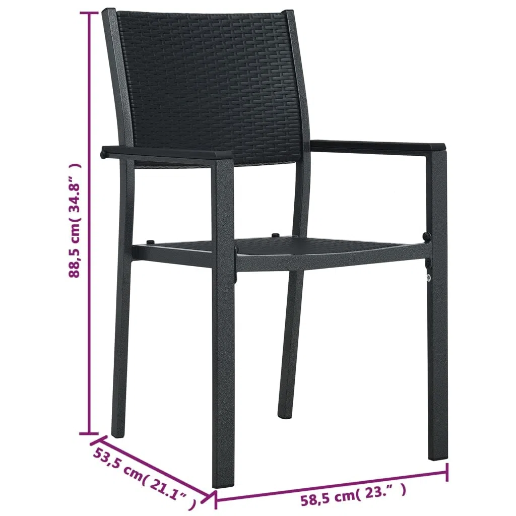 Plastikowe krzesła ogrodowe 2 szt stylizowane na rattan, czarne, ze stalową ramą, lekkie i stabilne, maksymalne obciążenie 110 kg na siedzisko