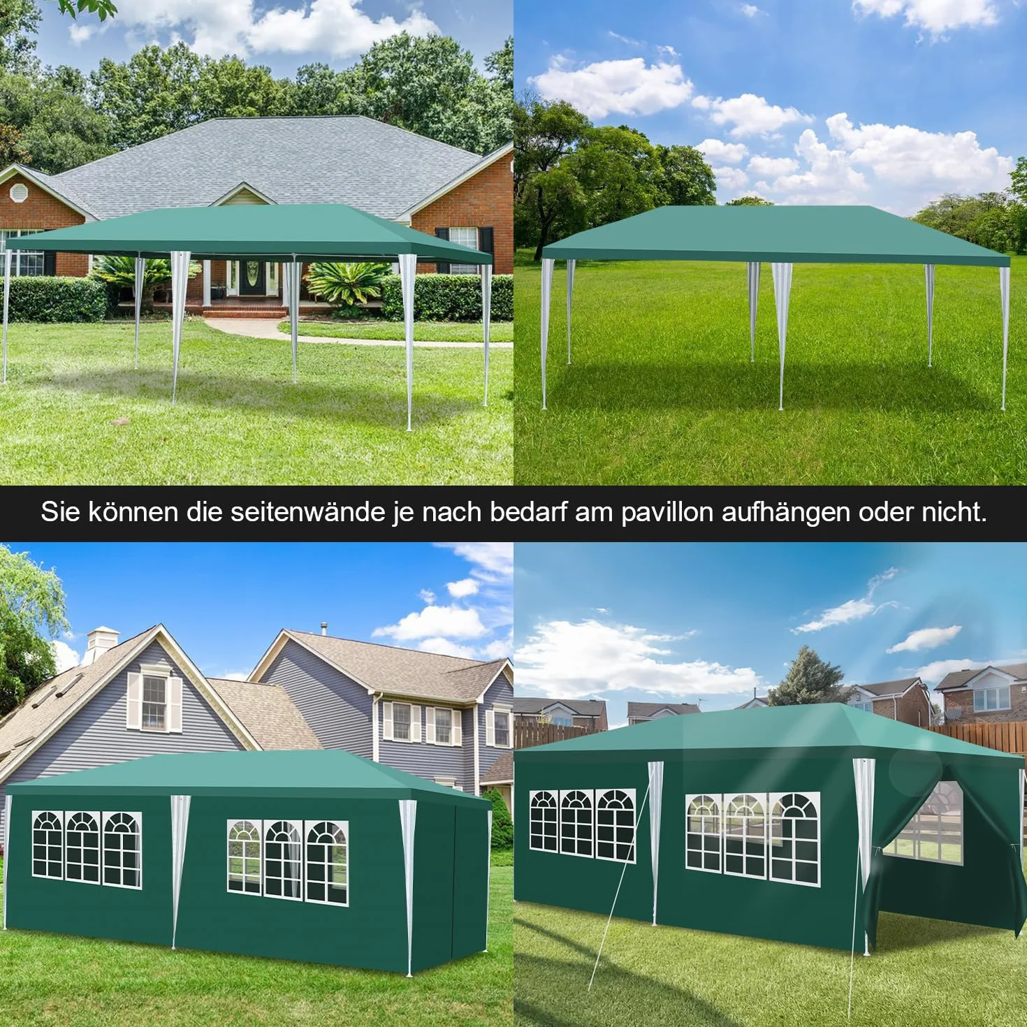Daromigo Pawilon ogrodowy, 3 x 6 m, wodoszczelny, zielony, namiot ogrodowy, namiot imprezowy, ochrona przed promieniowaniem UV, z częściami bocznymi i dużymi oknami, stabilny, odporny na zimę, na