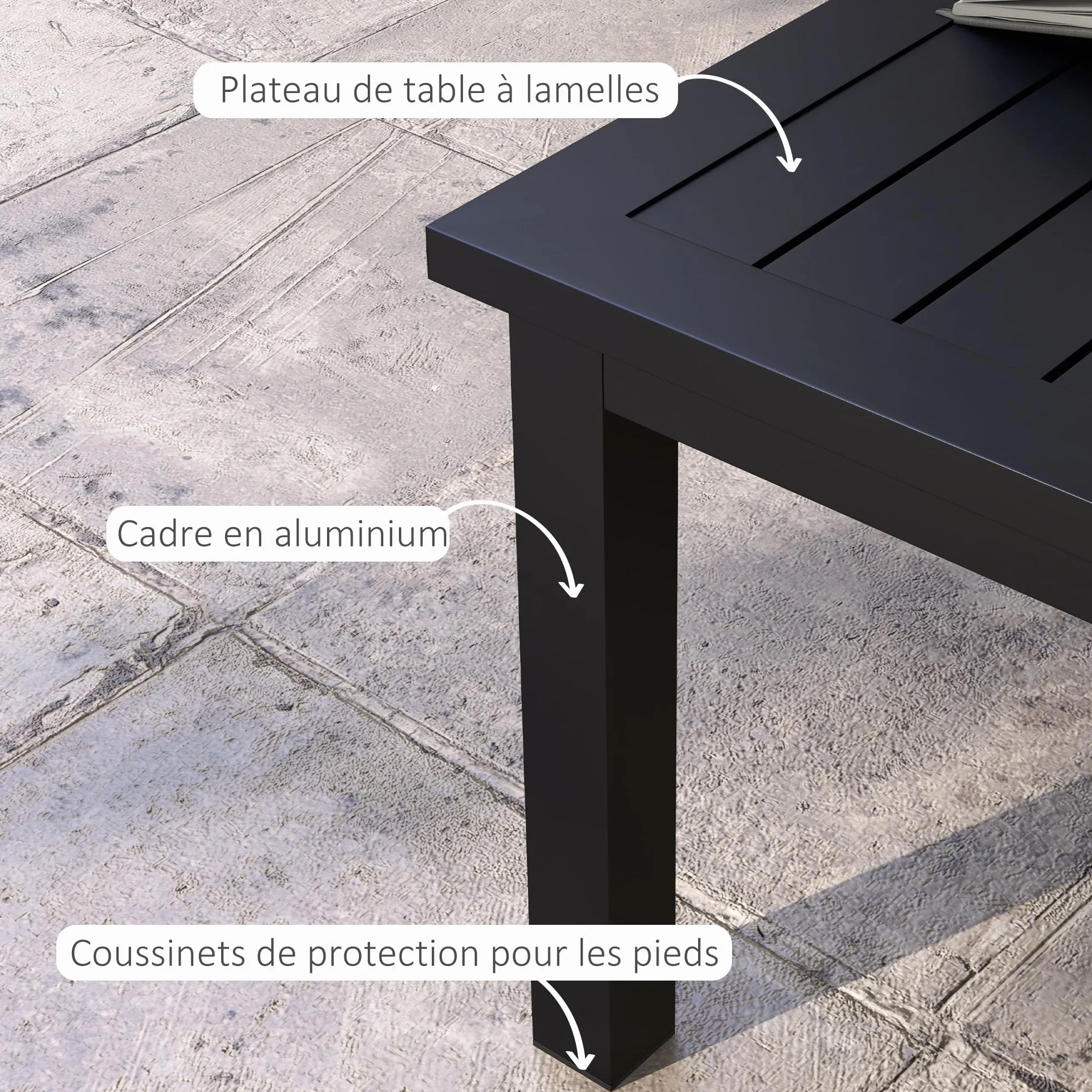 Outsunny Prostokątny stolik kawowy Stół ogrodowy Aluminiowy blat listwowy 100x60x37 cm czarny