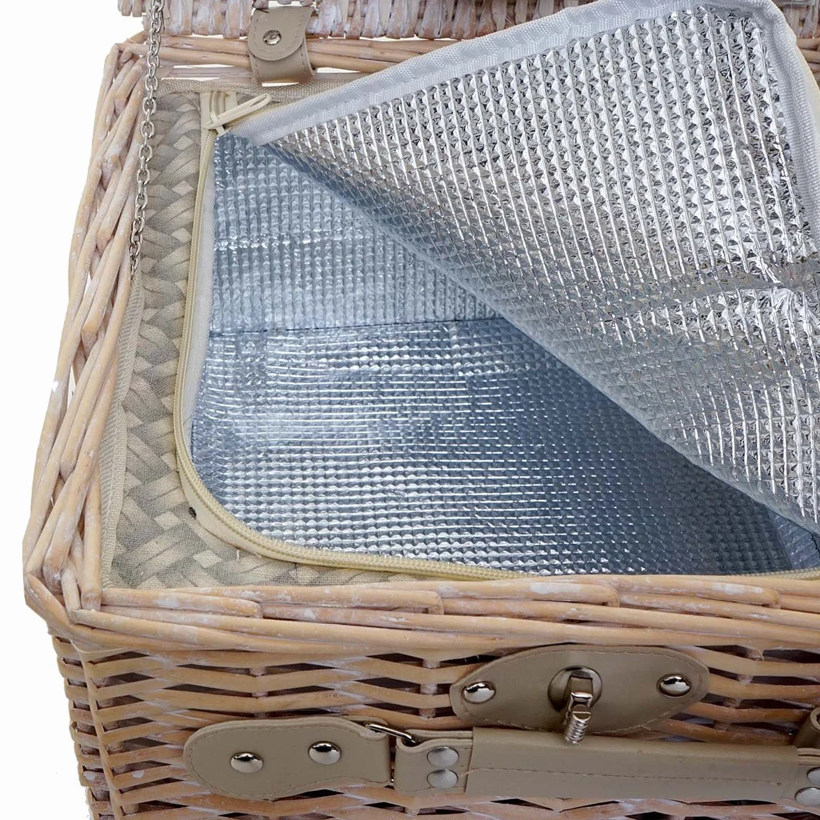 Mendler Zestaw kosza piknikowego AM dla 4 osób, torba piknikowa + komora chłodząca, porcelana, szkło, stal nierdzewna, kolor beżowy