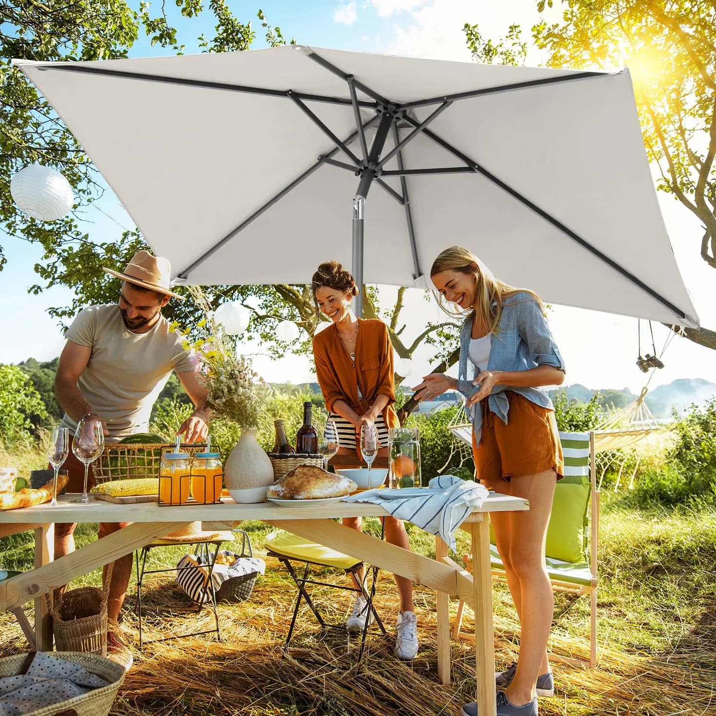 Parasol ogrodowy prostokątny 300x200 cm UV50+ z korbą, uchylny, wodoodporny