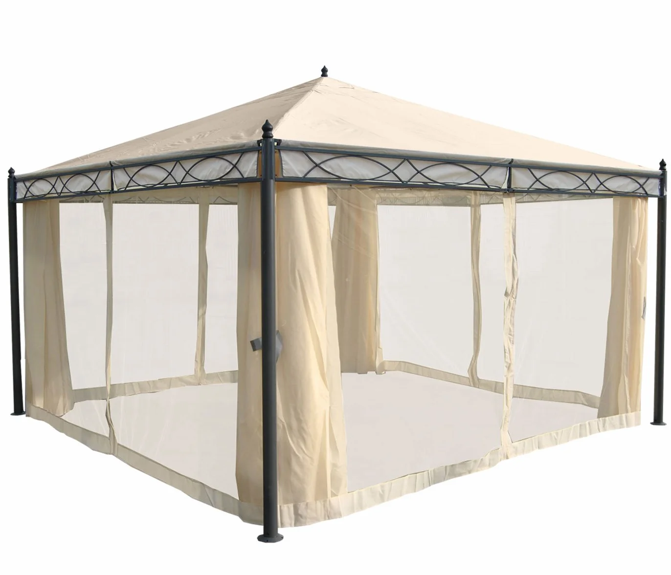 Mendler Pergola Cadiz pawilon ogrodowy 4x4 m kremowa ze ścianą boczną moskitiera