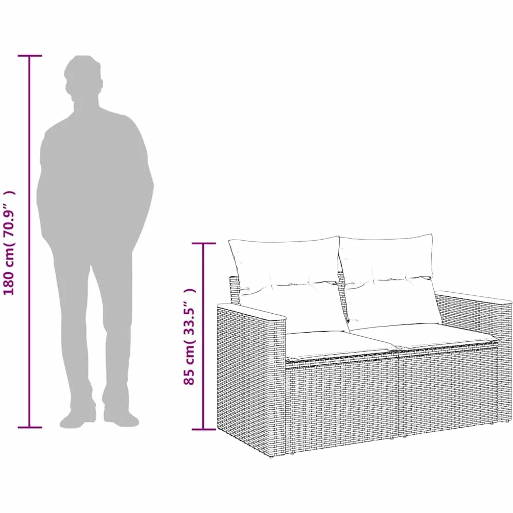 vidaXL Sofa ogrodowa z poduszkami, 2-osobowa, czarna, z polirattanu