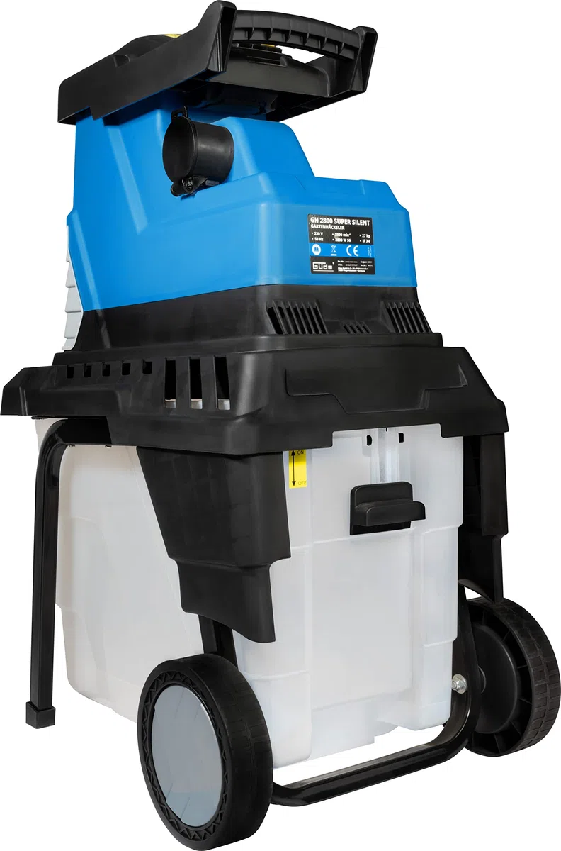 Güde 94375 GH 2800 Super Silent rozdrabniacz ogrodowy (2800 W, silnik indukcyjny, pojemnik 55 l, maks. grubość gałęzi: 45 mm, cichy), kolor niebieski