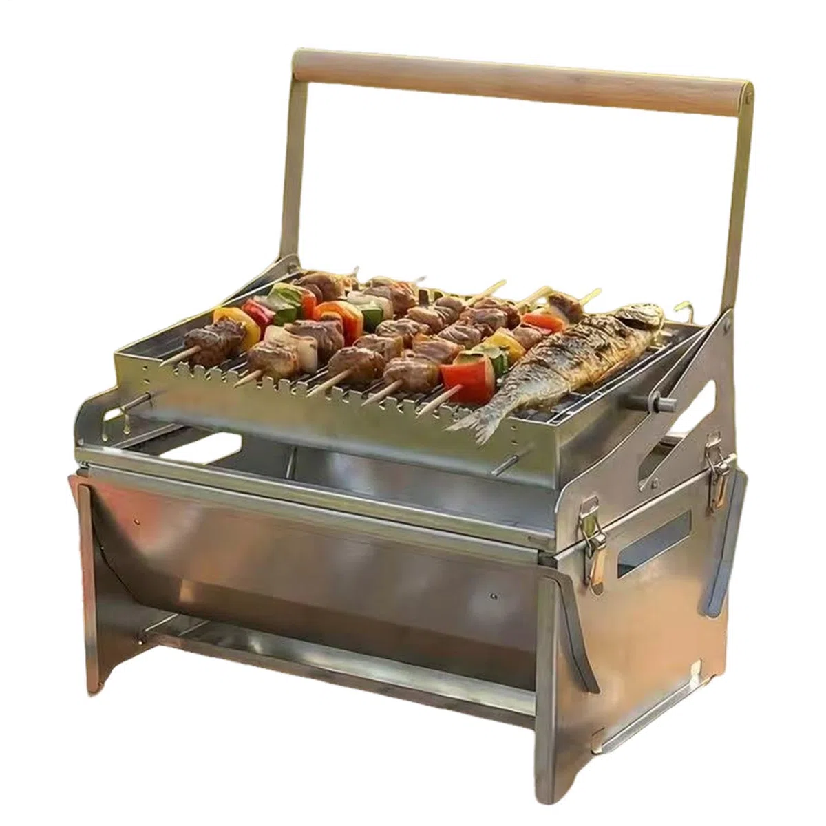 Grill obrotowy grill ze stali nierdzewnej 360° obrotowy | Przenośny grill do pieczenia na piknik, ogród, patio, plażę, imprezy w, podwórko, park