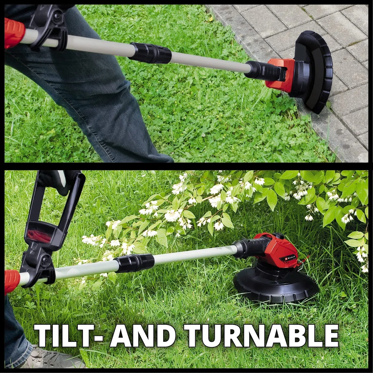 Einhell Akumulatorowa podkaszarka do trawy GE-CT 18 Li Kit Power X-Change (litowo-jonowa, 18 V, głowica silnika obrotowa, Flowerguard, w zestawie 40 noży z tworzywa sztucznego, akumulator 2,0 Ah i