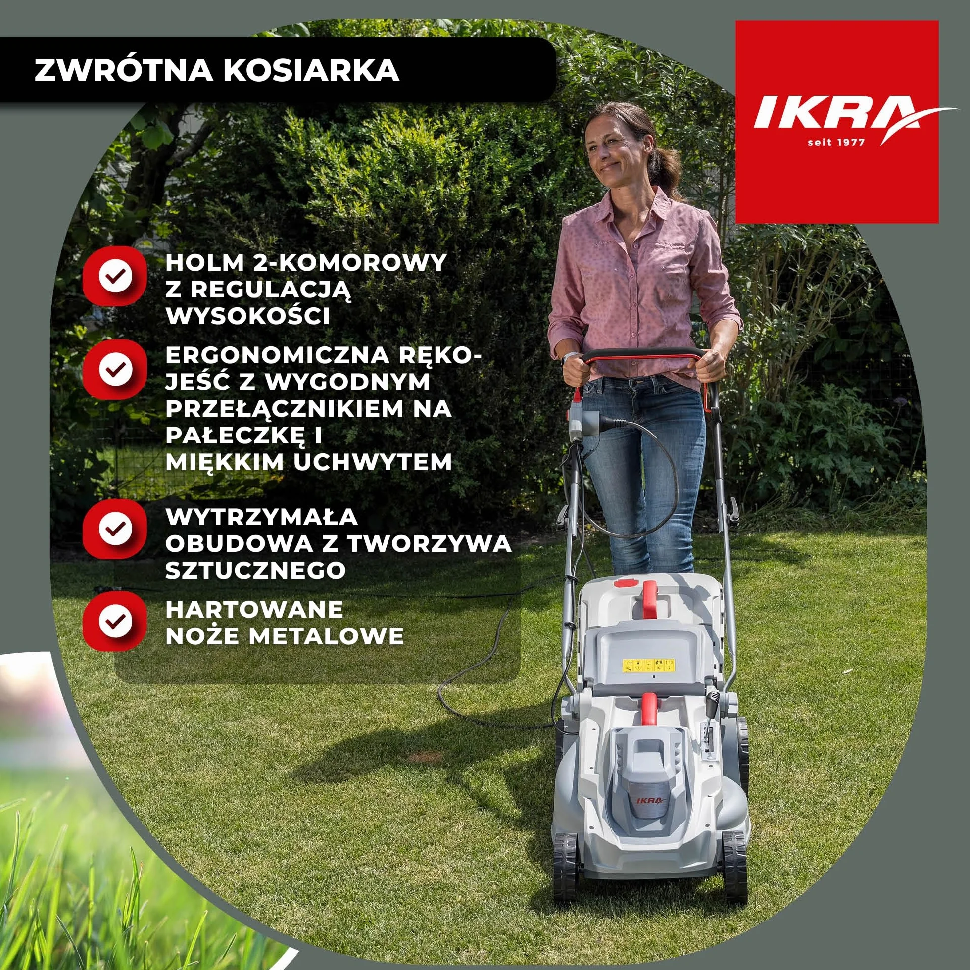 IKRA kosiarka elektryczna IERM 1638 1600W 38cm wysokość koszenia 30-75mm