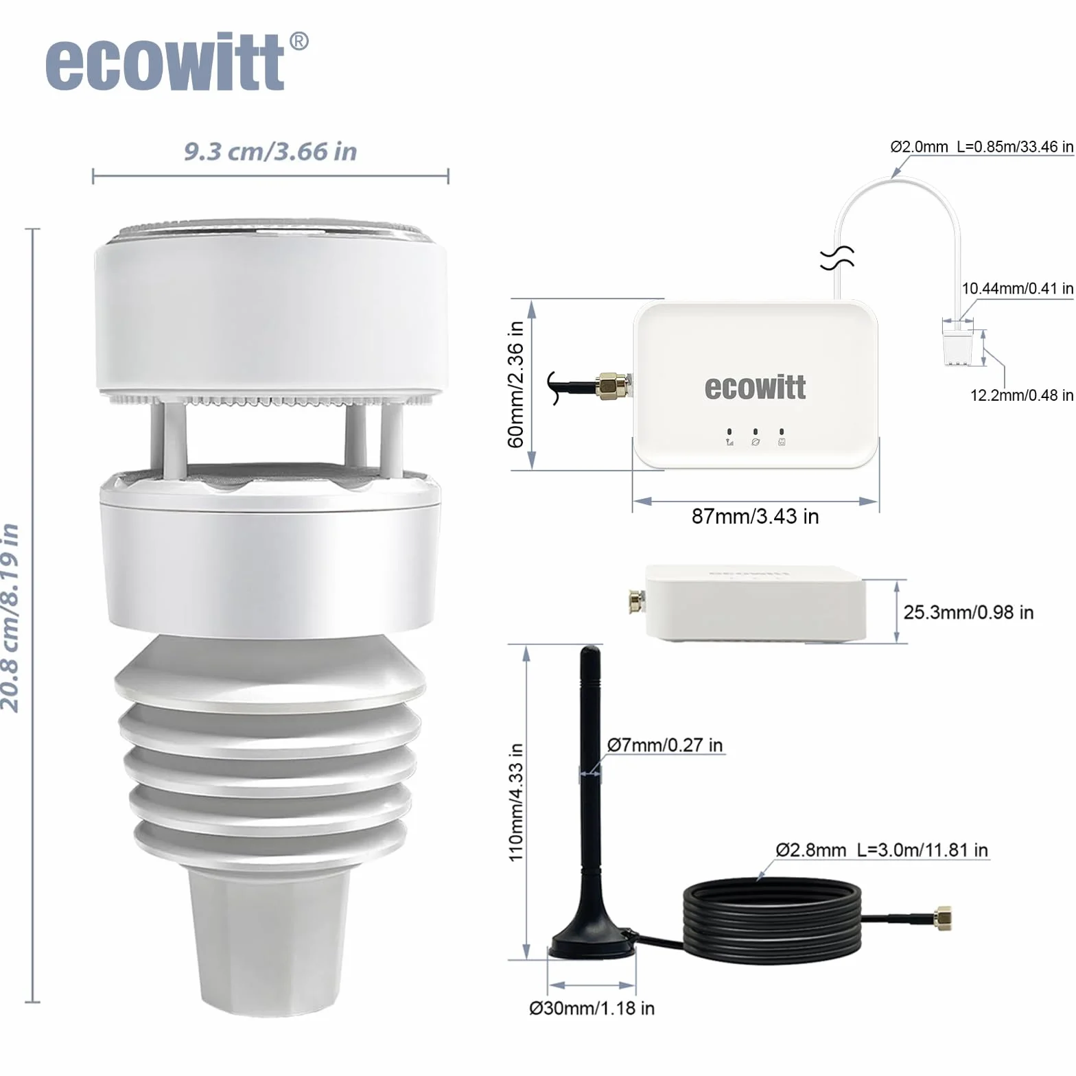 ECOWITT GW3011 Stacja pogodowa 3 w 1 z czujnikami temperatury/wilgotności/barometrycznymi