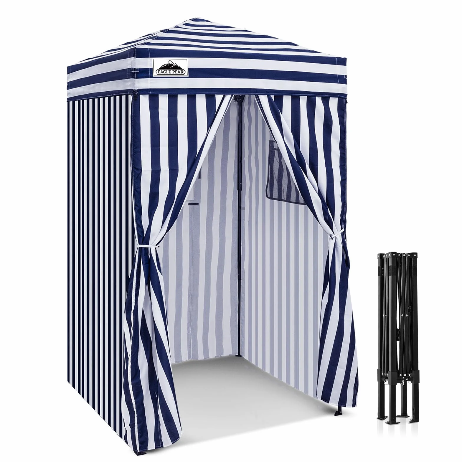 EAGLE PEAK Flex 1,2x1,2 m ultrakompaktowy namiot pop-up — osłona przeciwsłoneczna i przebieralnia, przenośna kabina prywatności na basen, kemping, sesje zdjęciowe, Biały/Niebieski
