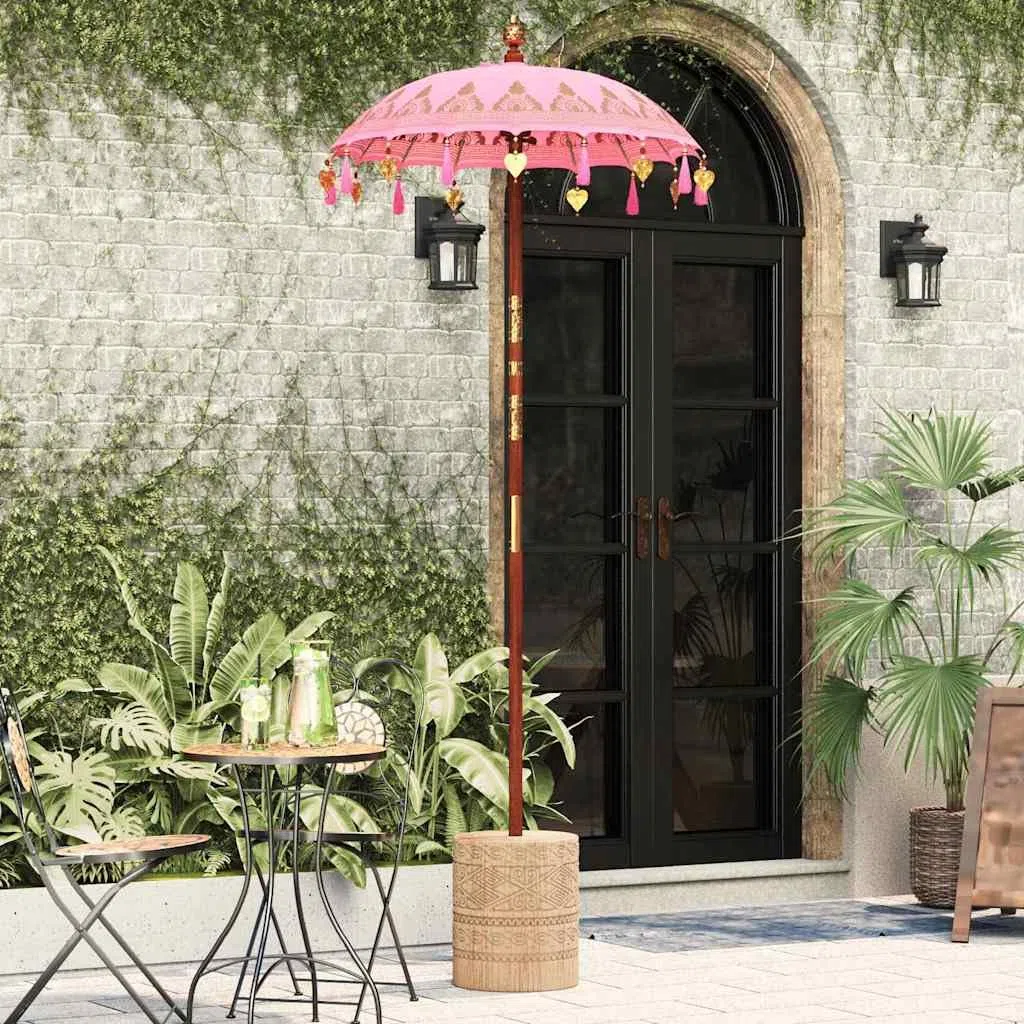 Balijski parasol przeciwsłoneczny, kremowy, z bawełny i bambusa, duży parasol ogrodowy z ręcznie rzeźbionym drewnianym kijkiem, idealny na taras, balkon, do użytku na zewnątrz, do cienia i na