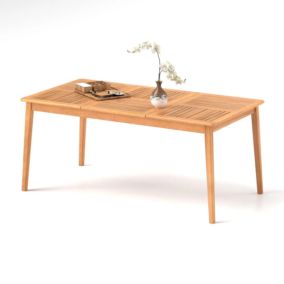GIANTEX Stół ogrodowy do jadalni z otworem na parasol Ø 5 cm, prostokątny stół zewnętrzny z drewna akacjowego dla 6 osób, na taras, patio, 170 x 90 x 75,5 cm