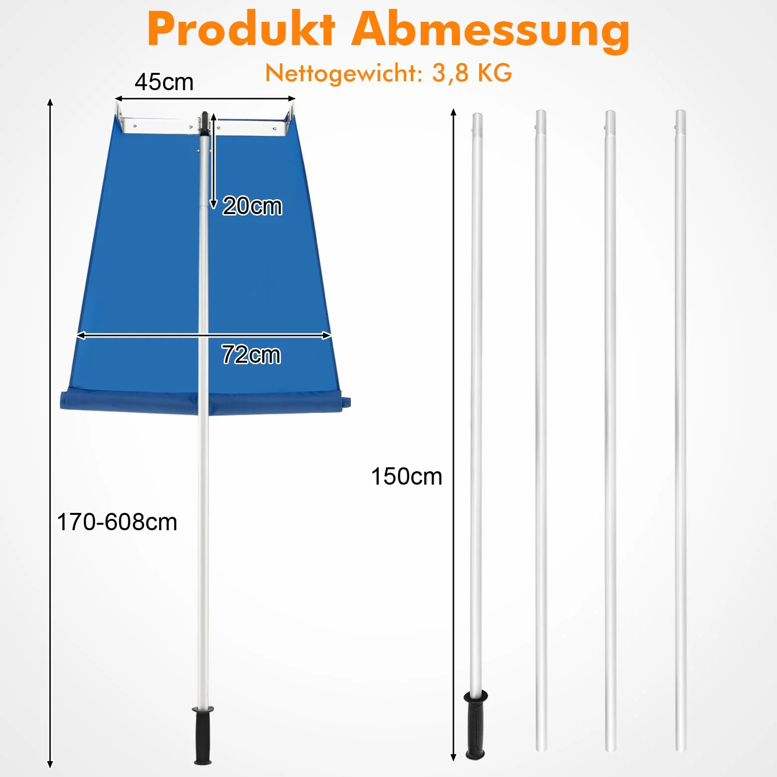 COSTWAY Odśnieżarka dachowa z kółkami, szufelka do śniegu dachowego z antypoślizgowym uchwytem, zakres regulacji 122-574 cm, sanki, odśnieżarka dachowa do systemów solarnych (170-608 cm)