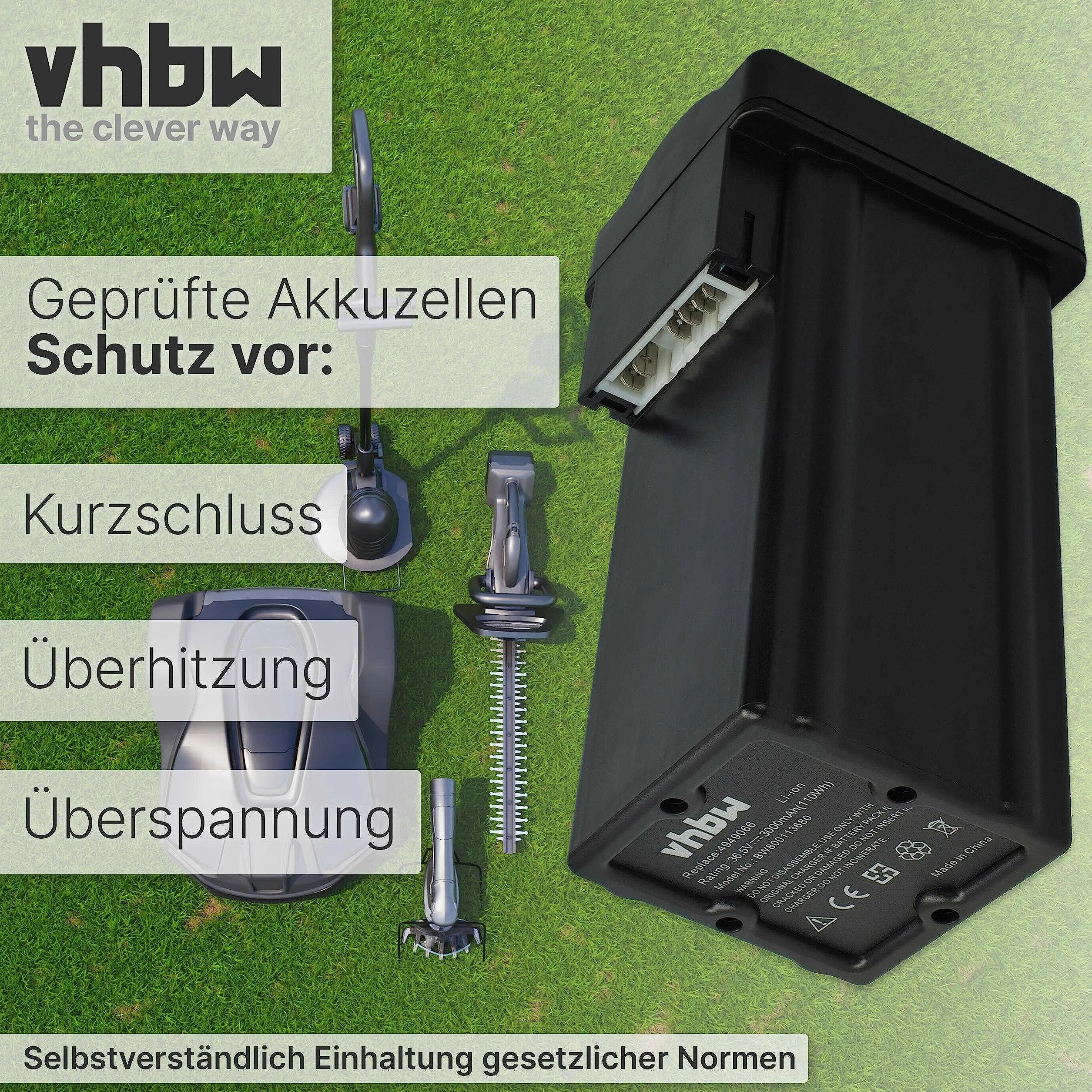 vhbw Akumulator kompatybilny z kosiarką Wolf Garten Power 37, 40, 34 (3000 mAh 36,5 V litowo-jonowa)