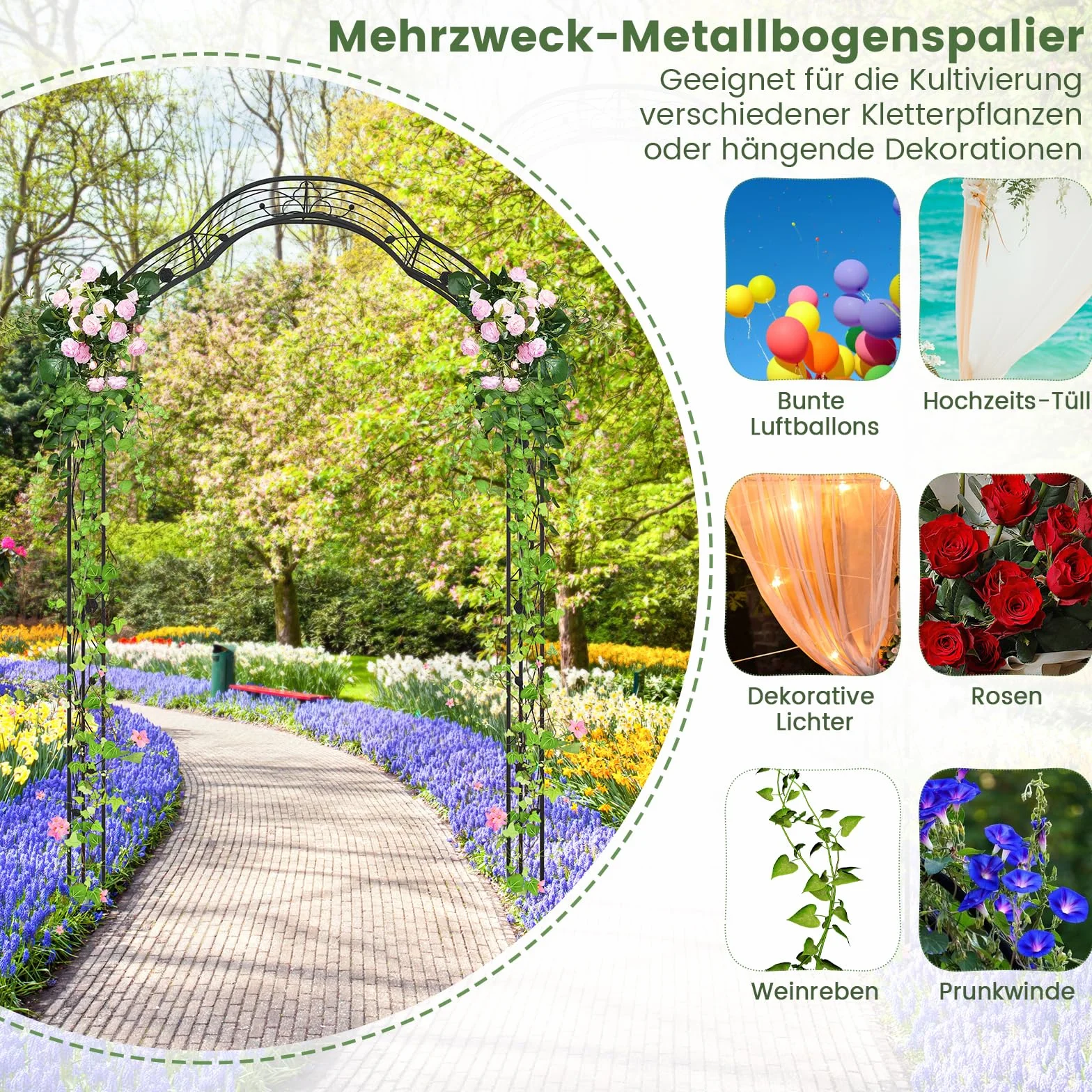 COSTWAY Łuk różany metalowy ogrodowy 150x40,5x251,5 cm