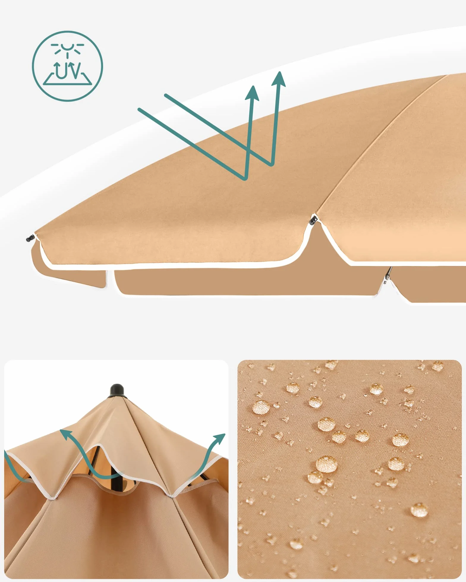 SONGMICS Parasol plażowy, Ø 160 cm, parasol ogrodowy, ochrona UV do UPF 50+, składany, ochrona przeciwsłoneczna, przenośny, żebra parasola wykonane z włókna szklanego, ciemnoszary GPU60BR