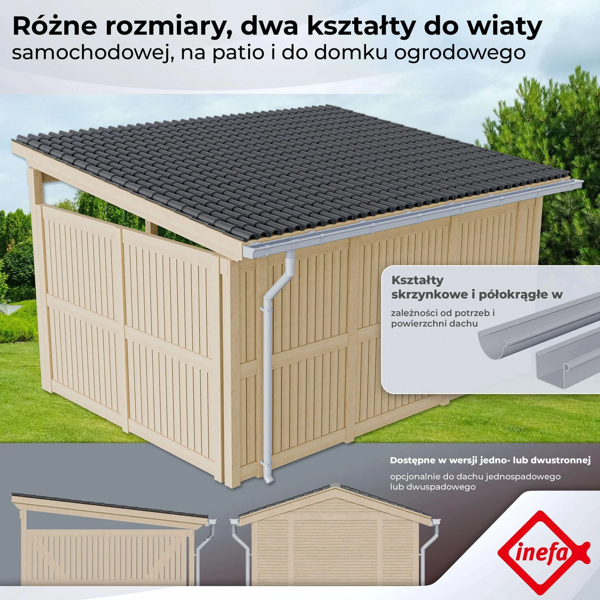 INEFA Zestaw rynnowy z tworzywa sztucznego, prostokątny 8m x 83mm Brązowy | Rynna i rura spustowa PVC-U na jedną połać dachu, domek ogrodowy, wiata, taras i pawilon