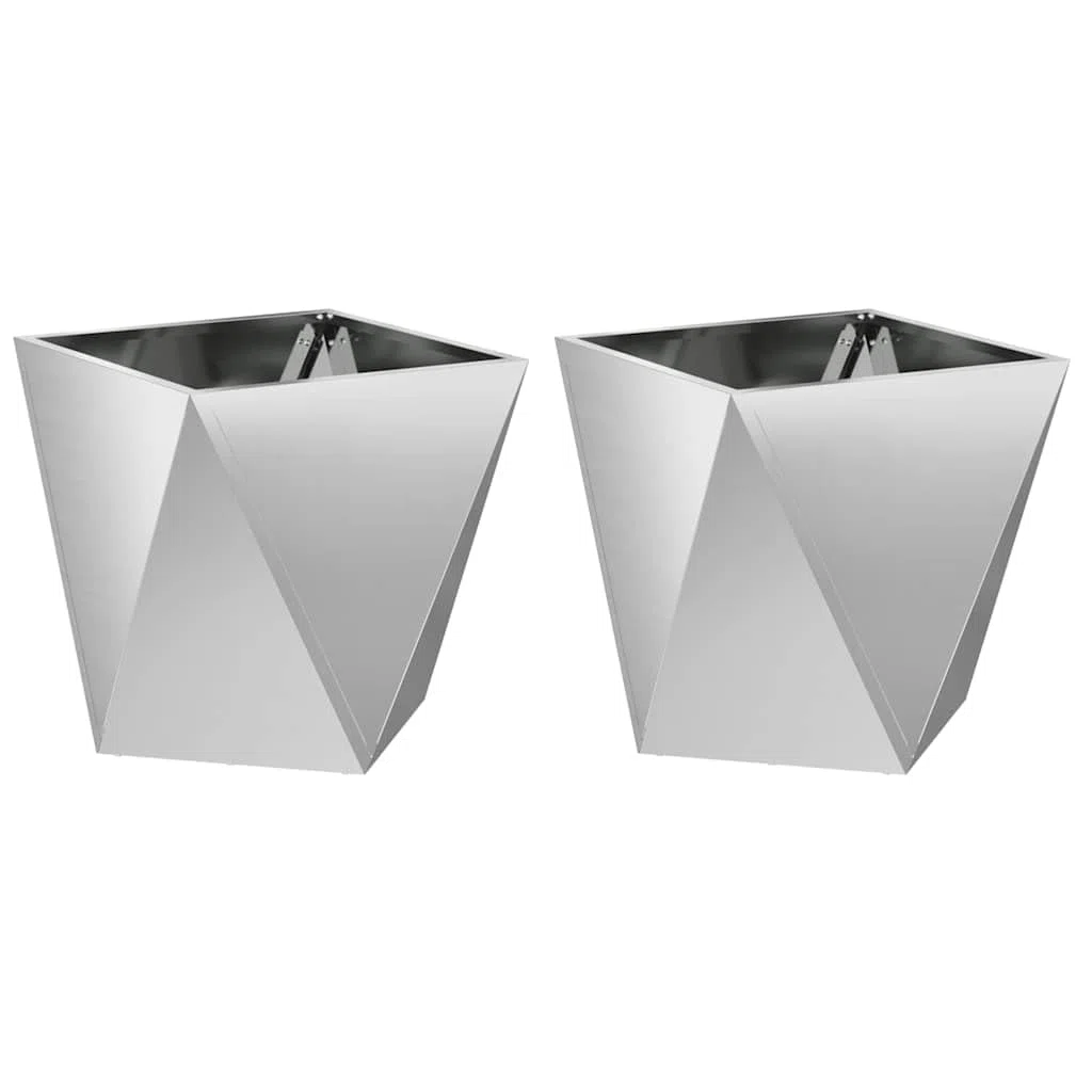 Donica 2 szt Srebrny 50x50x50 cm Stal Galwanizowana Do Ogrodu Tarasu Pojemnik na Rośliny Ozdobne Dekoracyjny Wytrzymały Nowoczesny Design