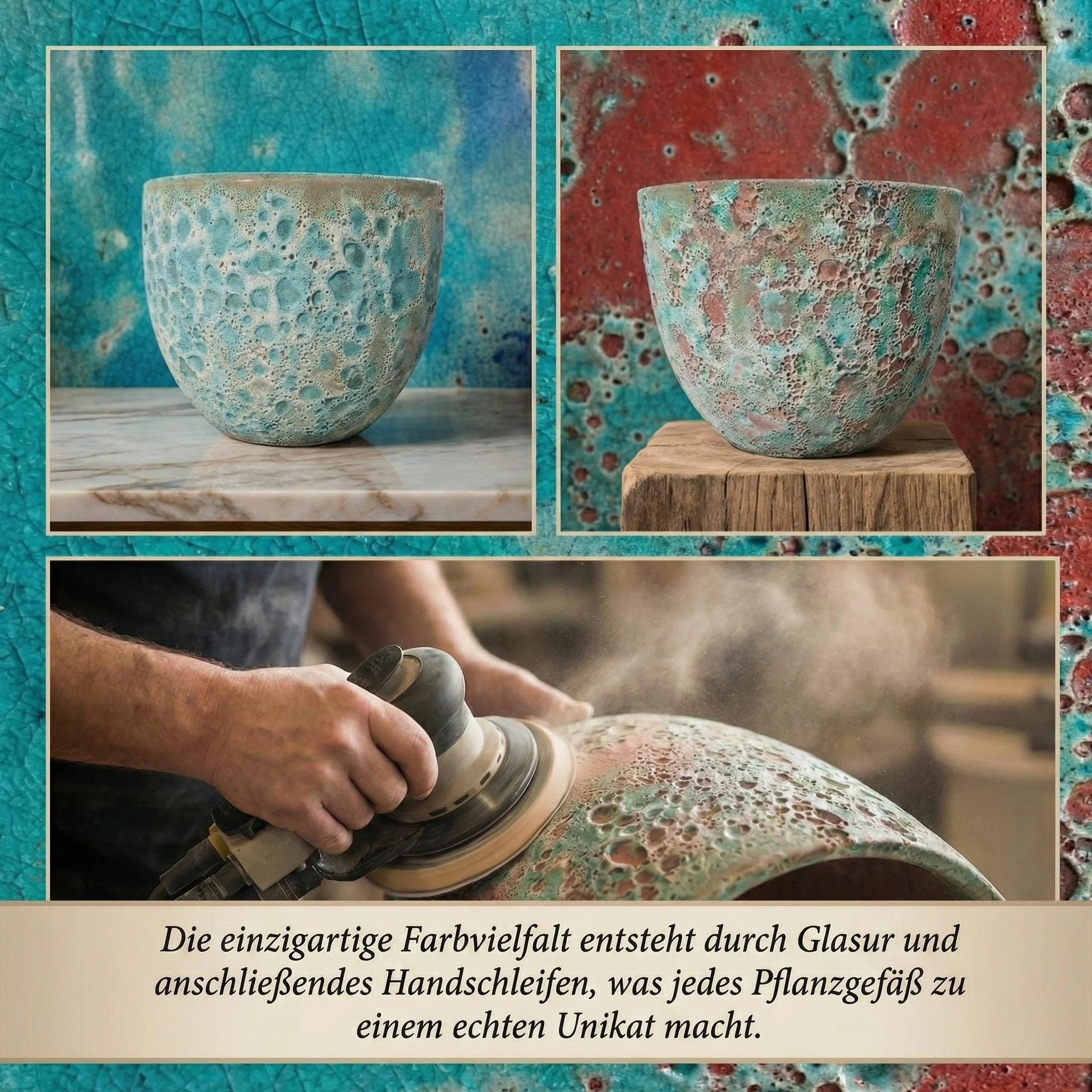 Teramico Donica na rośliny klasy premium, ceramiczna, glazurowana – 100% odporna na mróz i ręczne wykonanie. Donica na kwiaty z otworem do użytku na zewnątrz i wewnątrz. Wysokiej jakości ozdobna