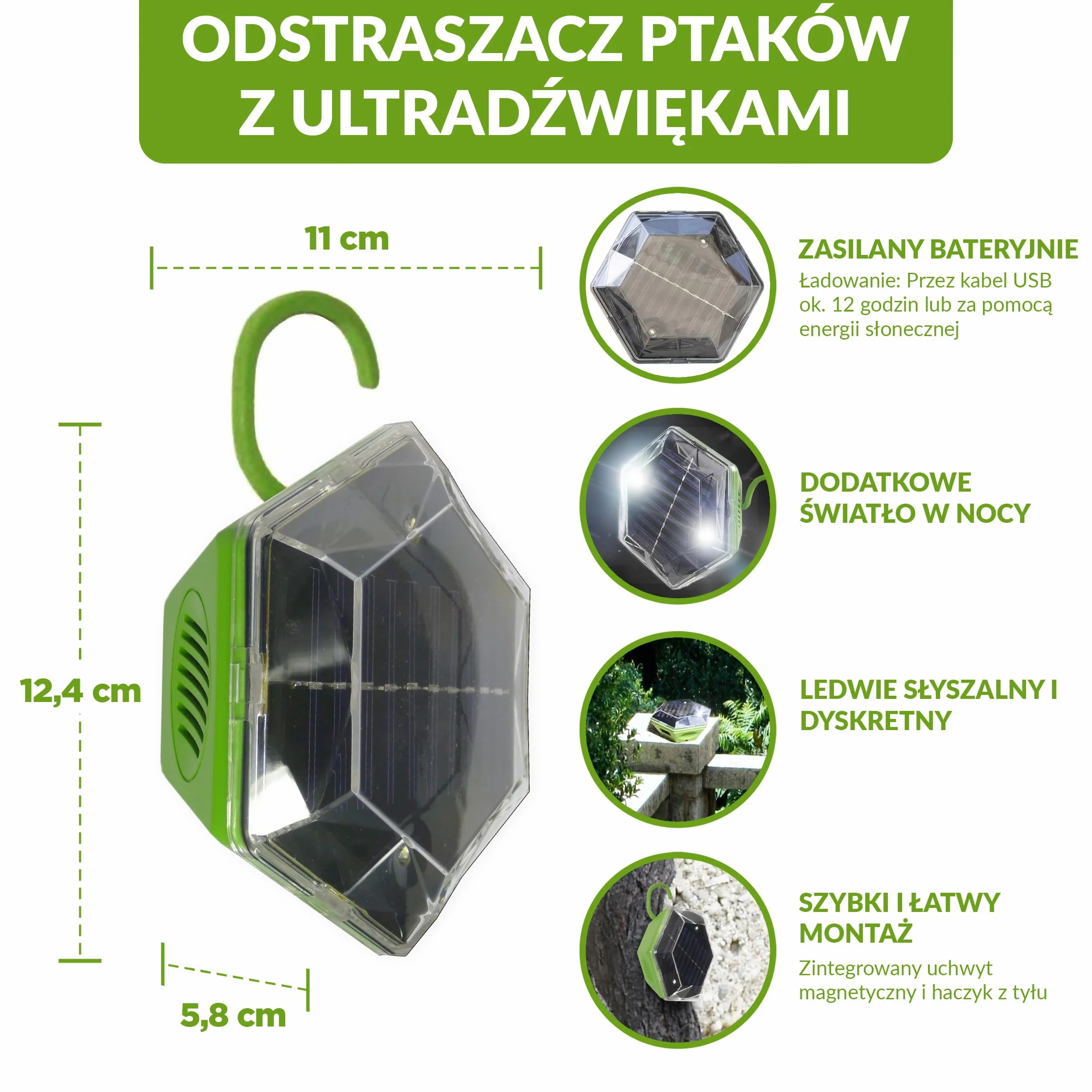 ISOTRONIC Solarny odstraszacz ptaków i gołębi – Ultradźwięki i lampa błyskowa – Na balkon i do ogrodu – Skuteczny na wróble, mewy i wrony – Zasięg 150 m² (3 sztuki)
