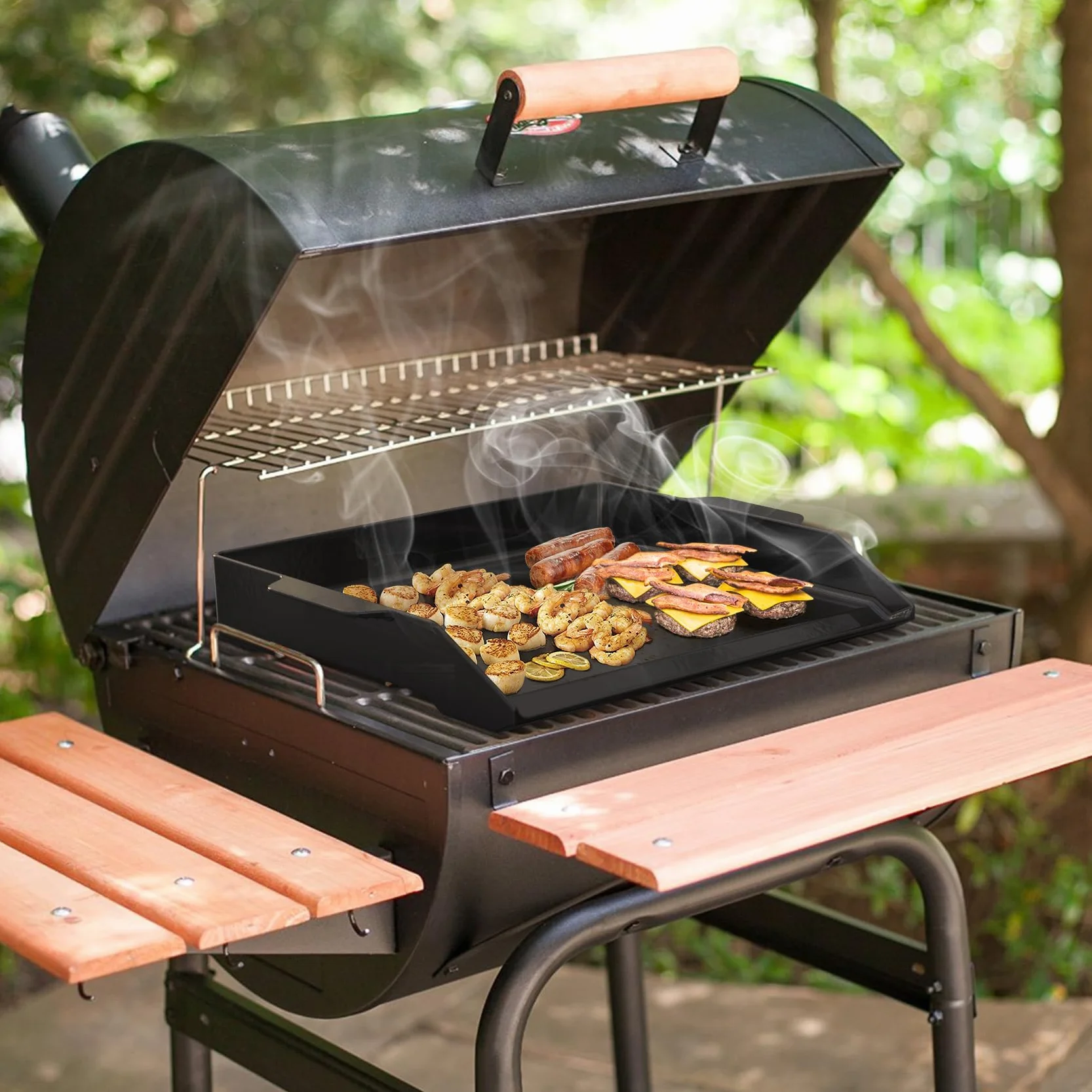 Onlyfire emaliowana płyta grillowa z powłoką nieprzywierającą i bardzo wysokimi ściankami bocznymi do wszystkich grilli gazowych i kuchenek gazowych, 47,2 x 35,5 x 5,5 cm