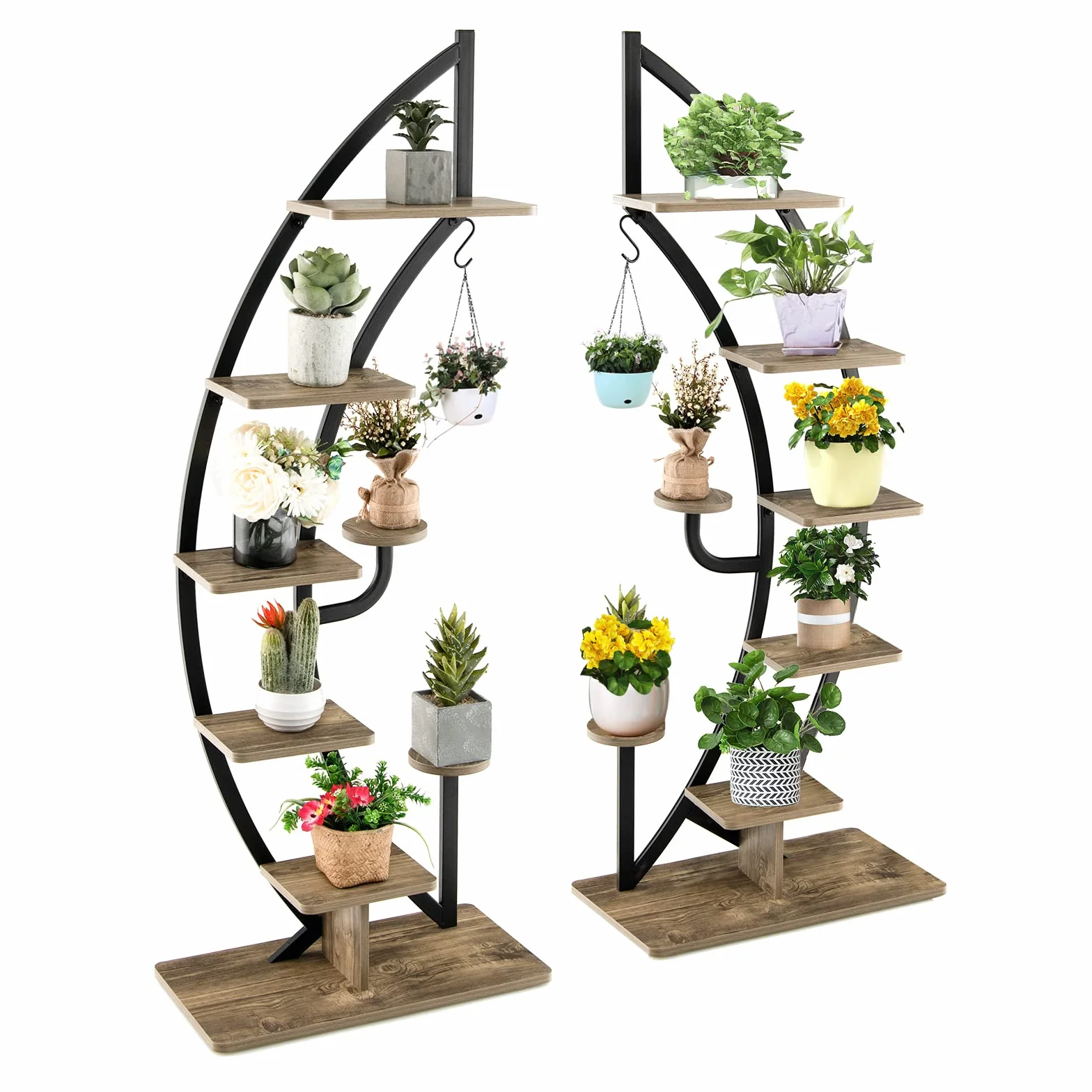 KOMFOTTEU 7-poziomowy metalowy stojak na rośliny 60x30x155 cm zestaw 2 szt