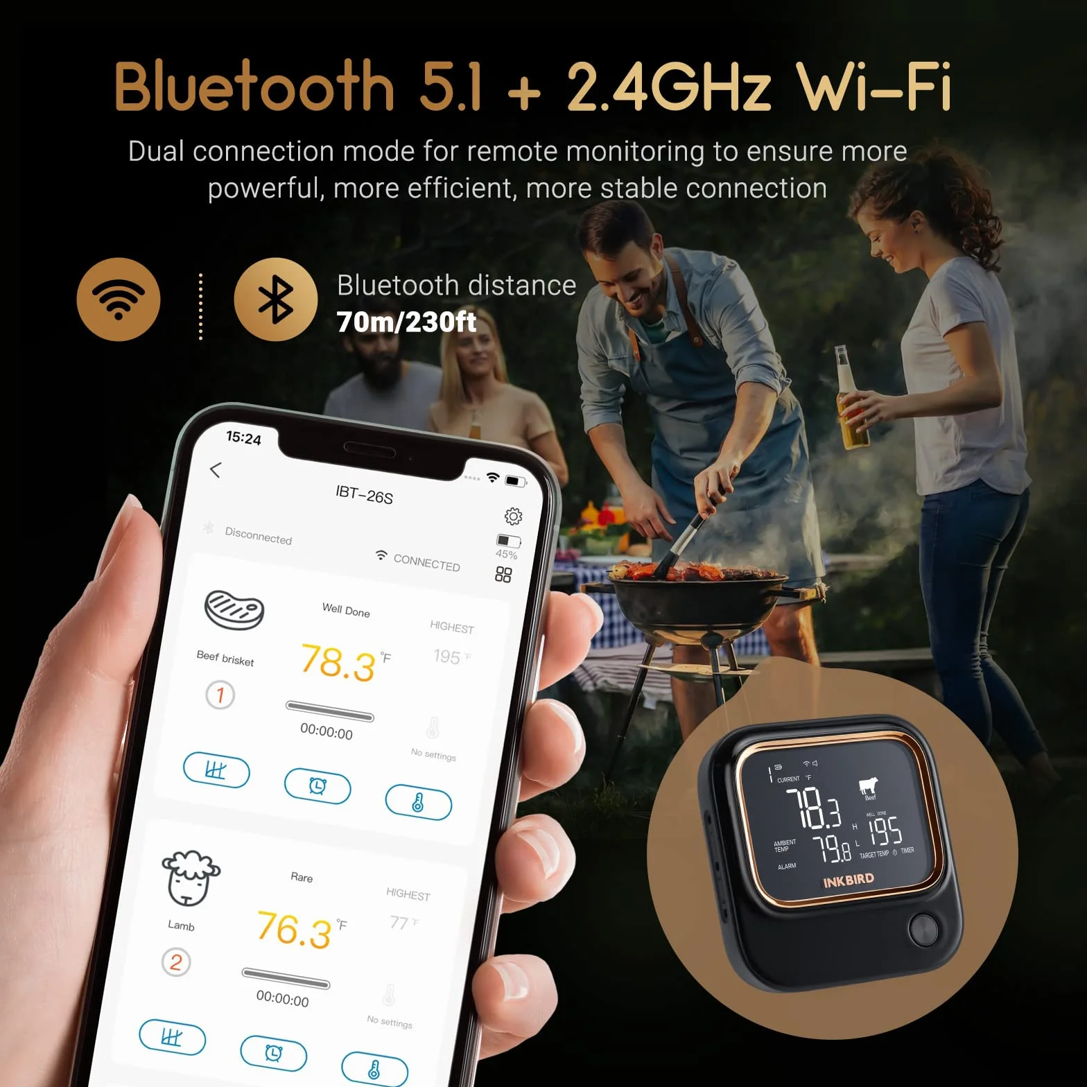 Inkbird IBT-26S termometr do mięsa Bluetooth 5.1 WiFi termometr z 4 czujnikami temperatury