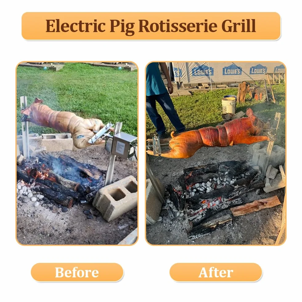 Rożen kominkowy grillowy z silnikiem 45 W 100 kg zestaw szpikulców ze stali nierdzewnej