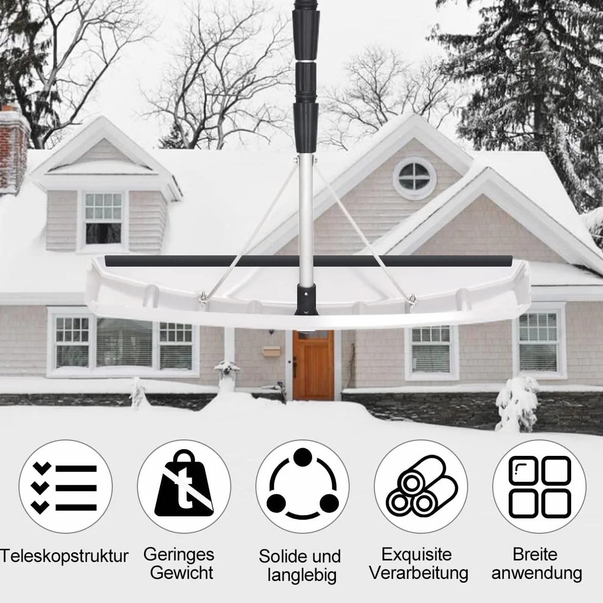 COSTWAY Łopata do śniegu z gumową krawędzią, zakres regulacji 201-630 cm, odśnieżarka z aluminium, odśnieżarka dachowa do instalacji solarnych i dachu