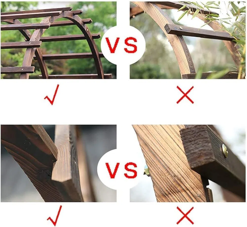 Drewniana altana pergola z donicami do roślin pnących, idealna do ślubnego łuku ogrodowego i dekoracji na przyjęcie weselne