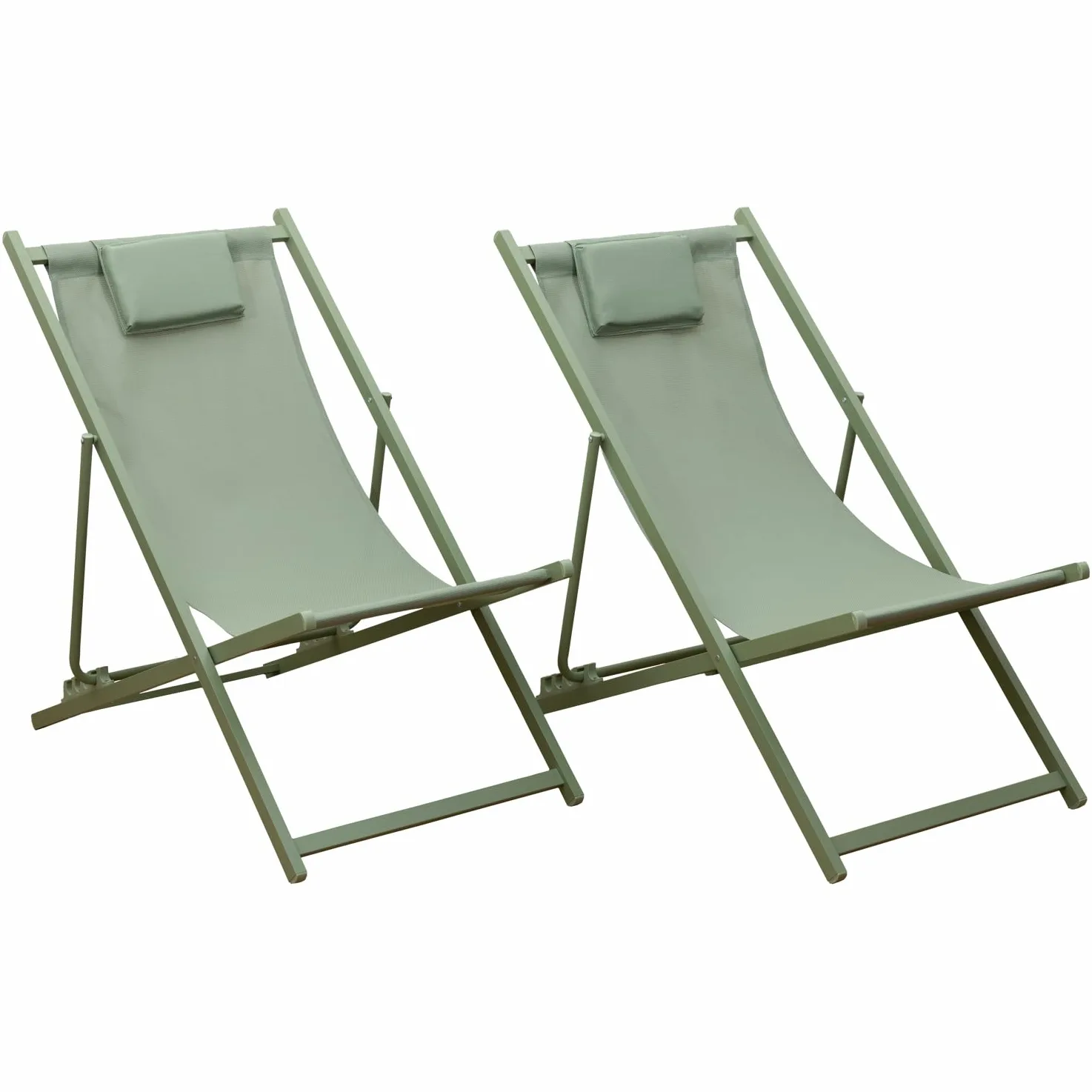 Zestaw 2 krzeseł CYPRUS z aluminiową ramą w kolorze textilene i szałwiowej zieleni - Wyposażone w poduszki zagłówka dla wygody i relaksu - Idealne do ogrodu, na taras i patio.