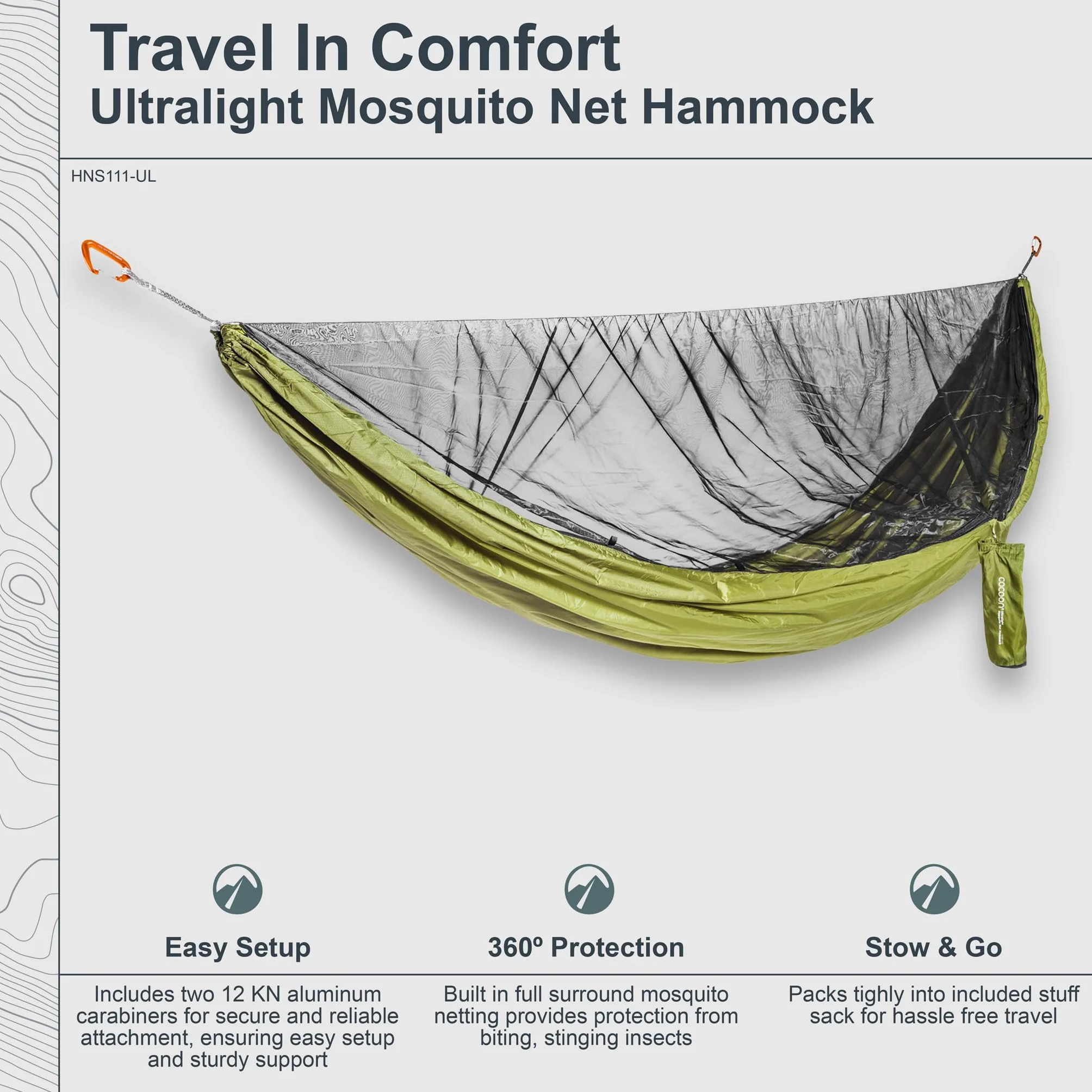 Cocoon Ultralight Mosquito Net Hammock, Single, Olive Green/Black