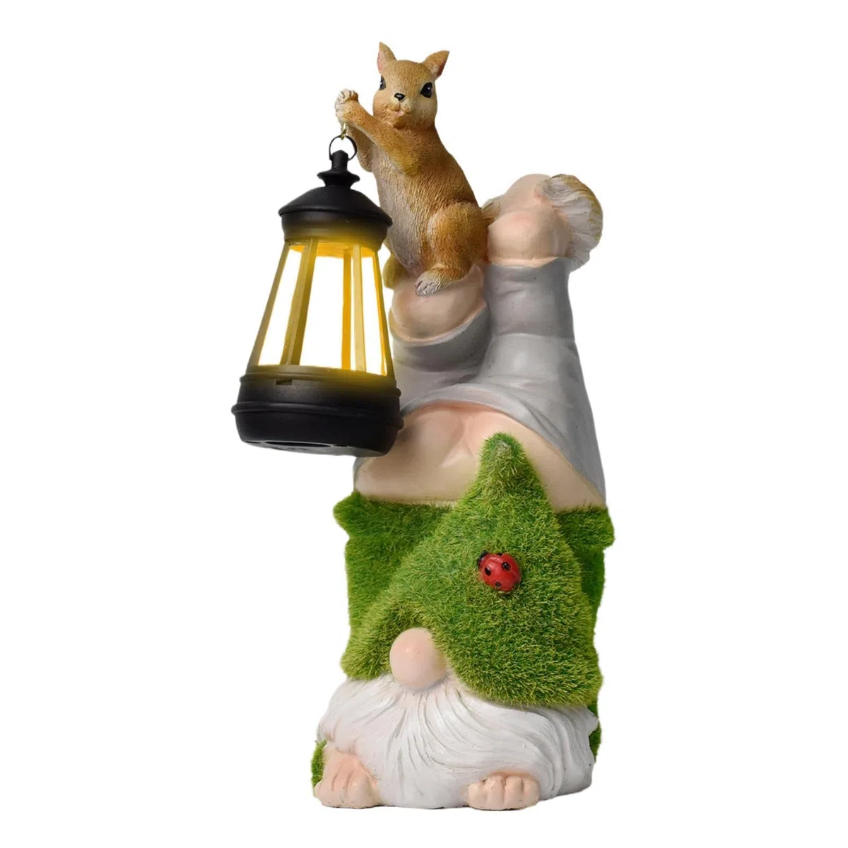 Figurki Krasnali Ogrodowych Śmieszne Rzeźby Żywiczne Z Lampami Solarnymi | Ozdoba krasnal ogrodowy z wiewiórką niosącą lampion Do Ogrodu Patio Werandy Rabaty Podwórka Balkonu Tarasu Ogrodzenia