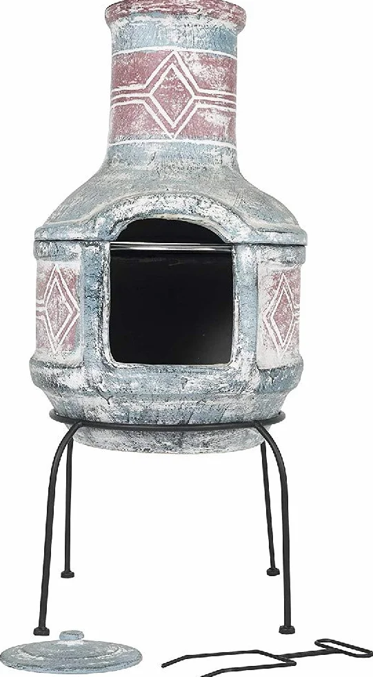 La Hacienda Geometryczny 2-częściowy gliniany chimenea, średni - morski niebieski i czerwony