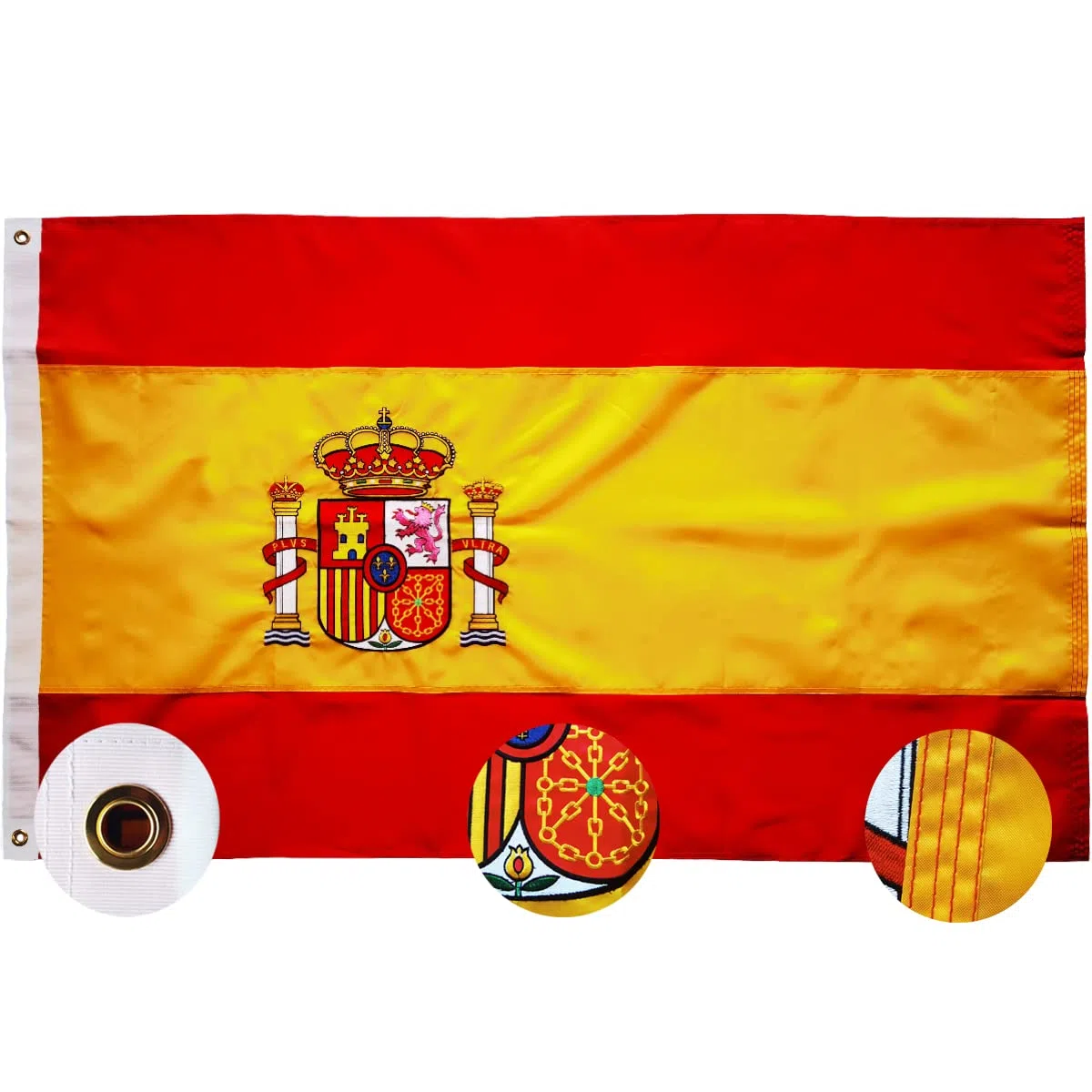 Bandera españa grande para Exterior 90x150cm ，Bordado de y rayas cosidas，Bandera de España balcón Reforzada y con 2 Ojales metálicos Spain flag Flaga hiszpańska