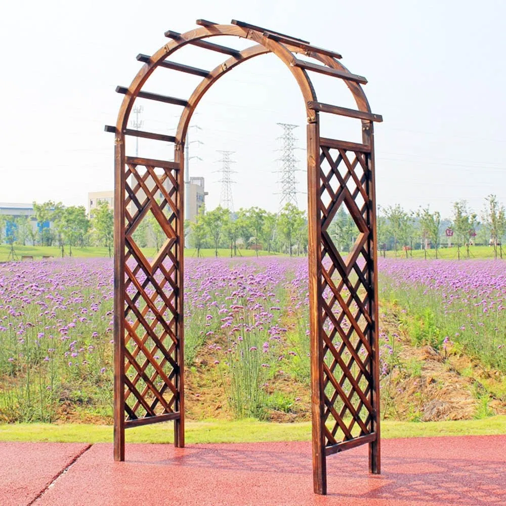 Drewniany łuk ogrodowy, wytrzymała, ślubna, różana, pergola, bardzo szeroka, 180 cm, brązowa
