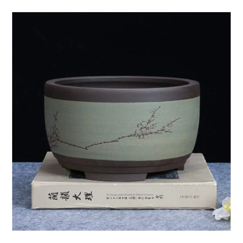 Doniczka Bonsai Ceramiczna Okrągła Duża Średnia I Mała Doniczka Do Roślin Zielonych Doniczka W kształcie Bębna Wentylacja W Stylu Chińskim Pojemnik na Rośliny Ceramiczne, Nadaje się do Sypialni Offi