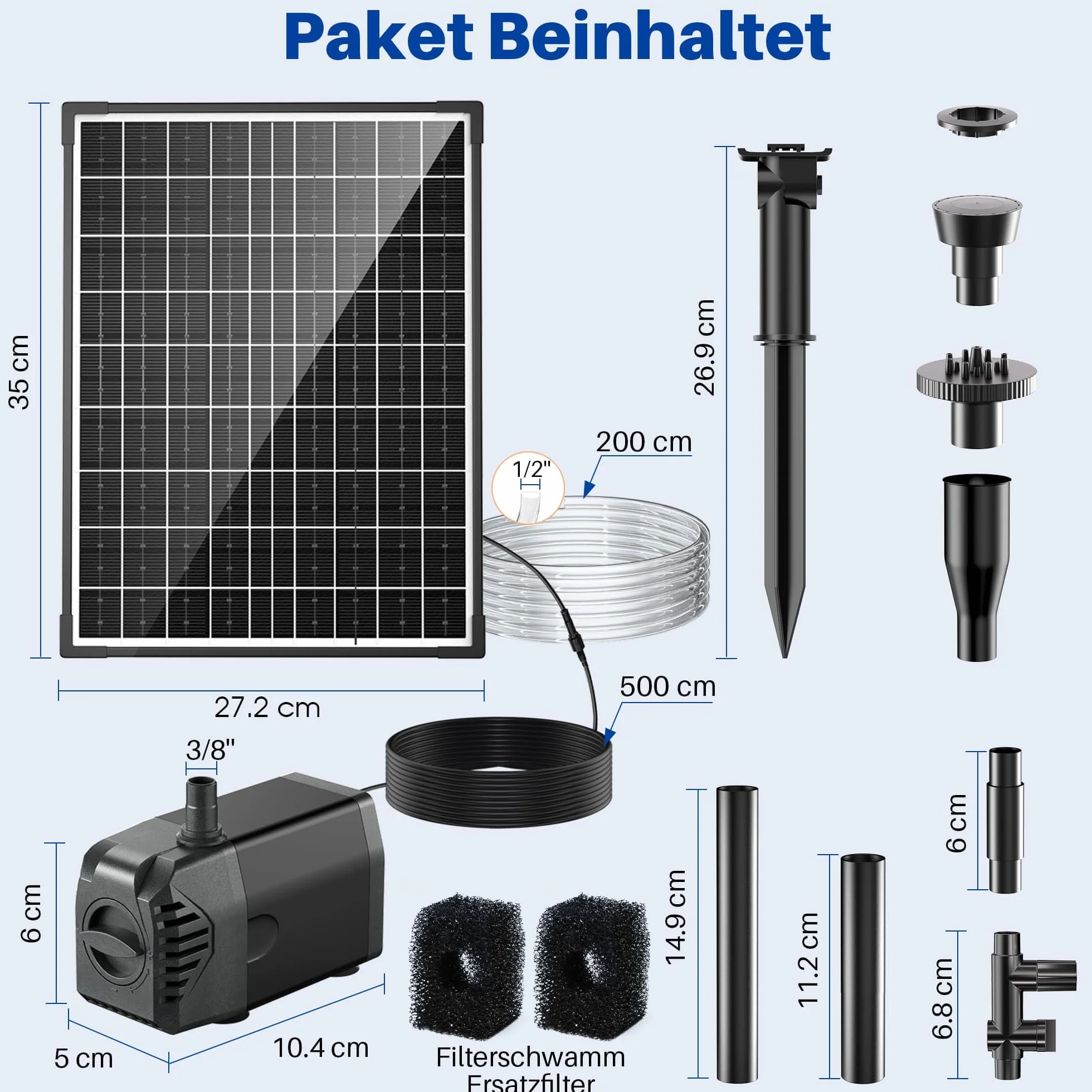 Biling 20W solarna fontanna na zewnątrz z 4 dyszami, 875L/H solarna fontanna na zewnątrz dla średnich stawów ogrodowych (5-10㎡), cicha solarna pompa do stawu DIY do ogrodu, wodotrysk na taras